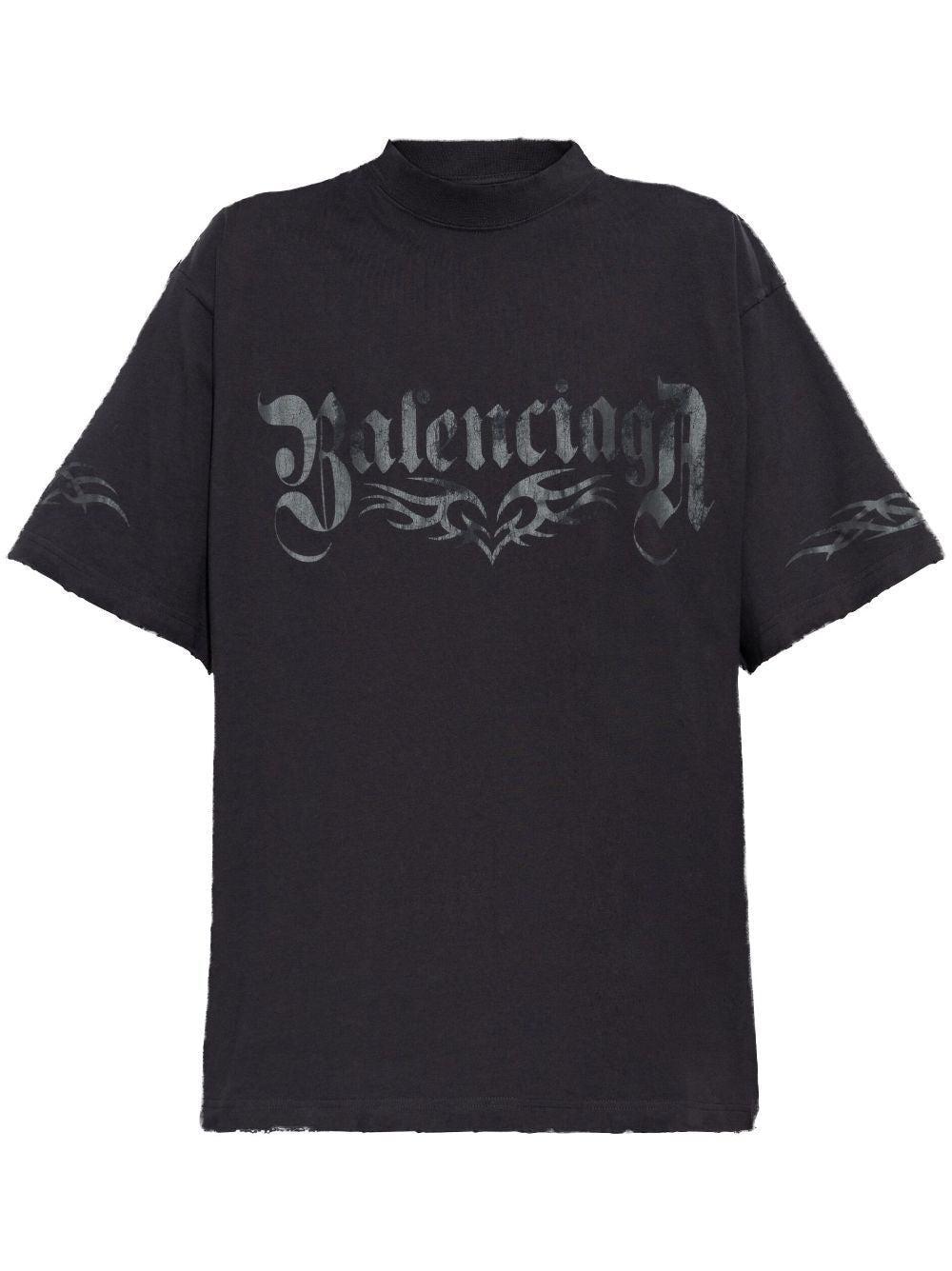 Balenciaga Women's Medium Fit Printed Logo T-Shirt in Black
