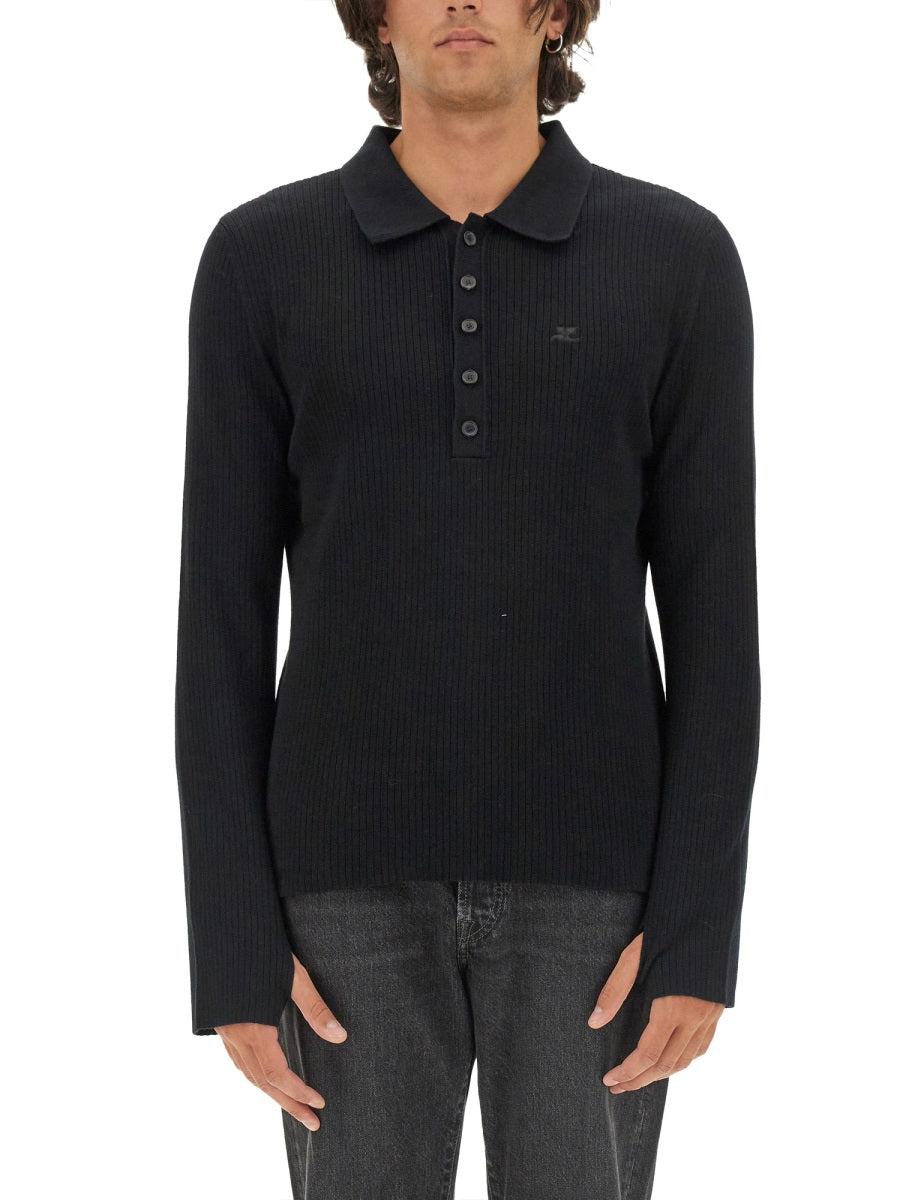 CourrÃ¨ges Courrèges Men's Polo With Logo T-Shirt in Black