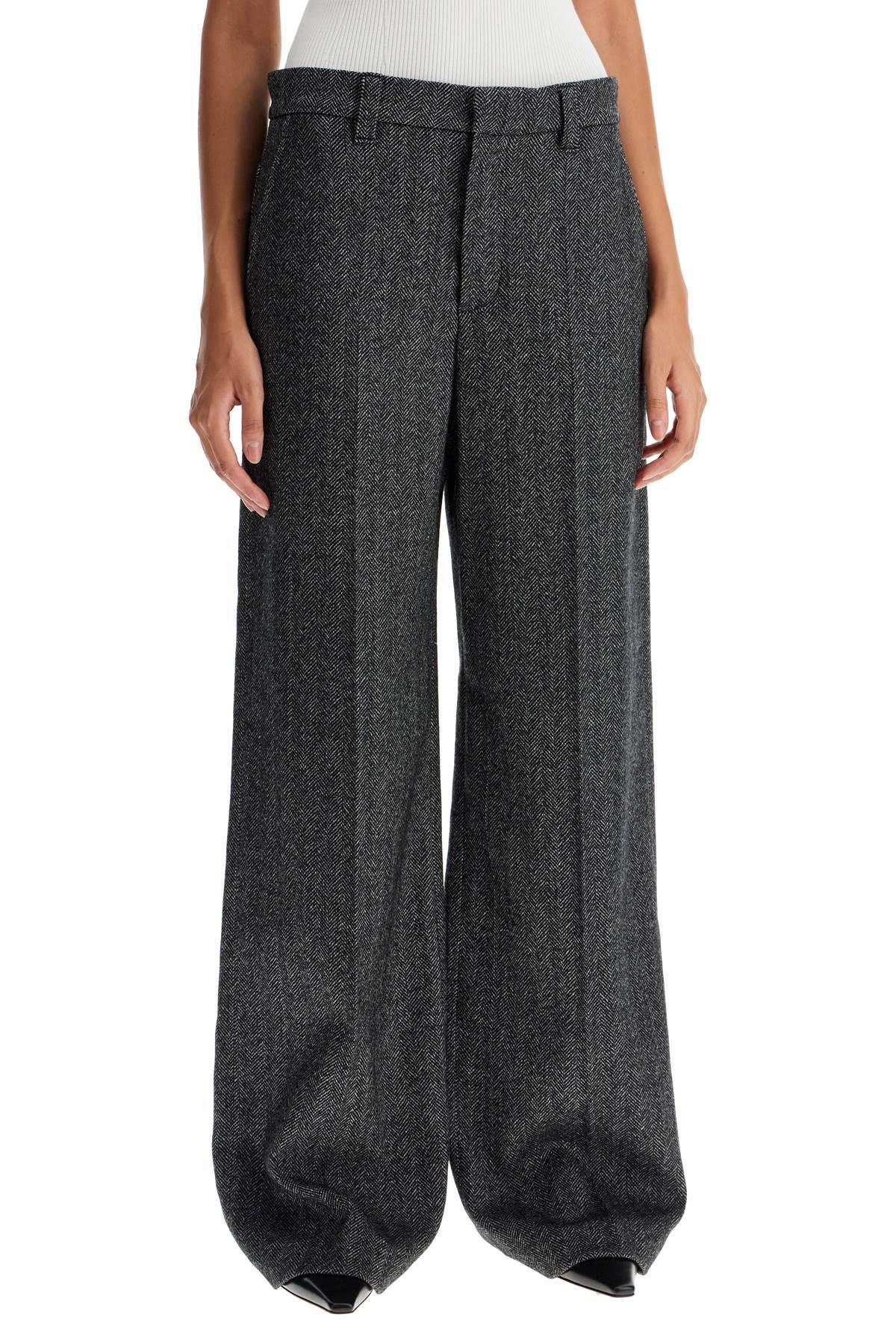 Brunello Cucinelli Women's Loose Sartorial Chevron Carded Techno Wool Trousers in Black