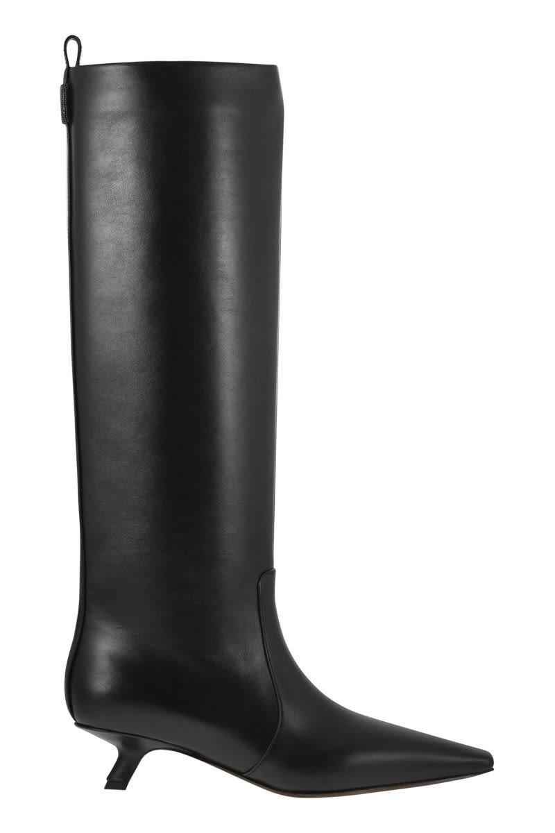 Brunello Cucinelli Women's Nappa Leather Boots With Shiny Loop Detail in Black
