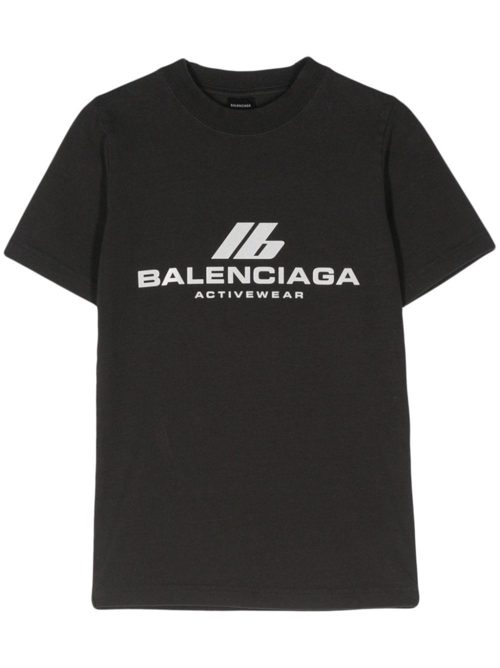 Balenciaga Women's Logo Cotton T-Shirt and Activewear Fitted T-Shirt in Black