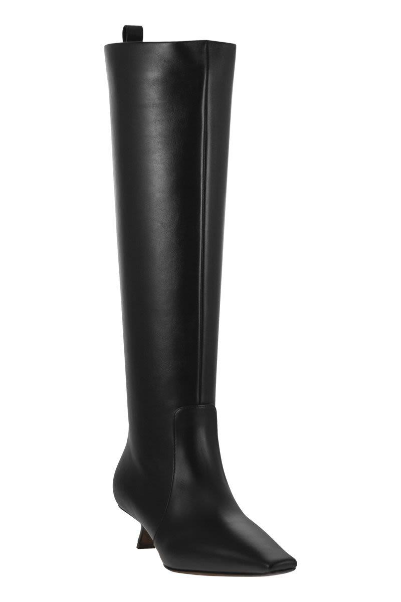 Brunello Cucinelli Women's Nappa Leather Boots With Shiny Loop Detail in Black
