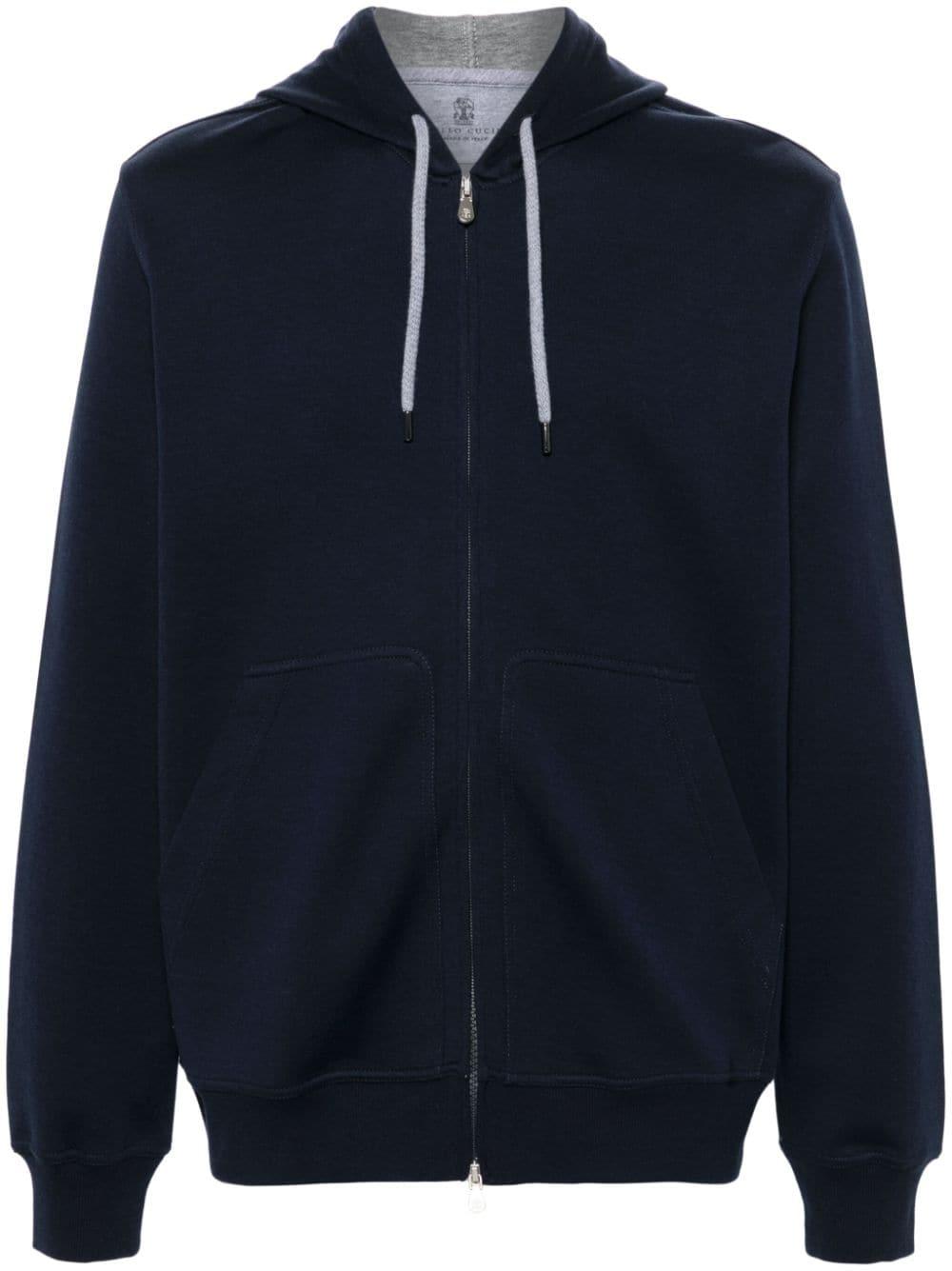 Brunello Cucinelli Cotton Blend Zipped Hoodie in Blue