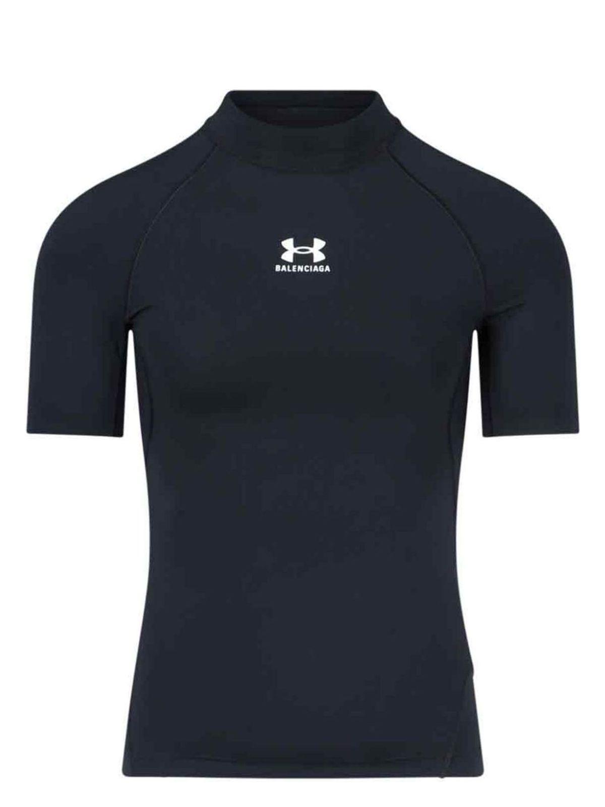 Balenciaga Men's Under Armour Mock Neck Short Sleeve T-Shirt in Black