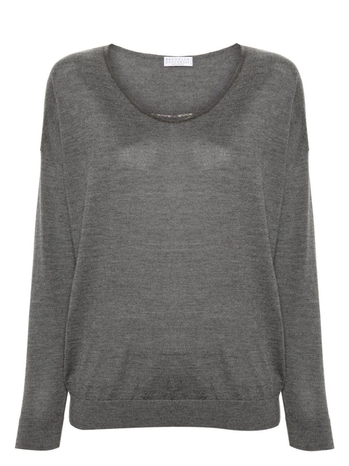 Brunello Cucinelli Women's V-Neck Jumper Sweater in Grey