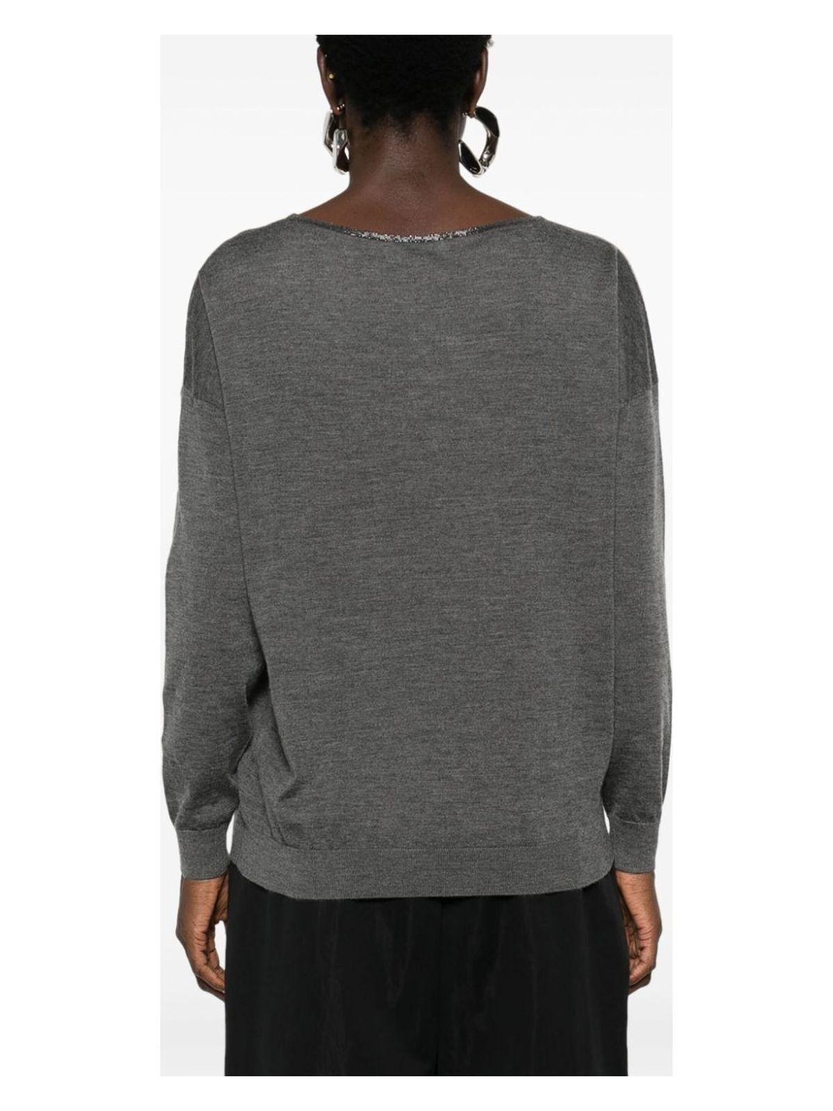 Brunello Cucinelli Women's V-Neck Jumper Sweater in Grey