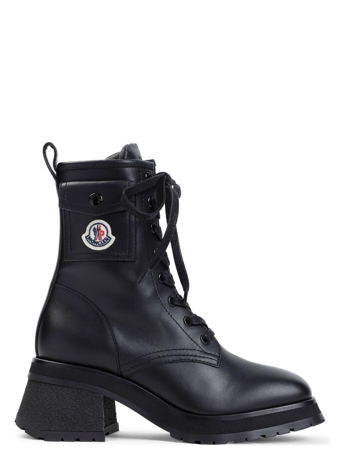 Moncler Women's Gigi Lace-Up Leather Ankle Boots in Black