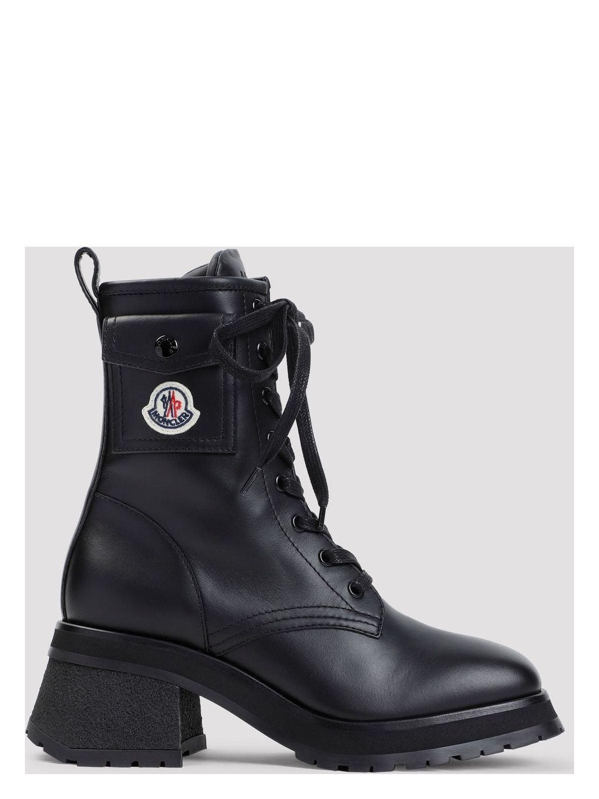 Moncler Women's Gigi Lace-Up Leather Ankle Boots in Black
