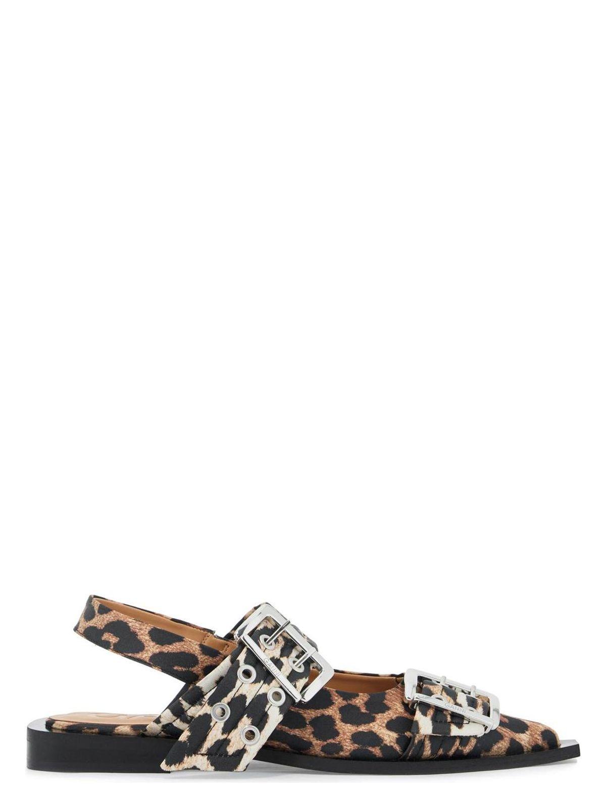 Ganni Women's Ballerina with Buckle in Animalier and Leopard Print Slingback Ballets Sandal
