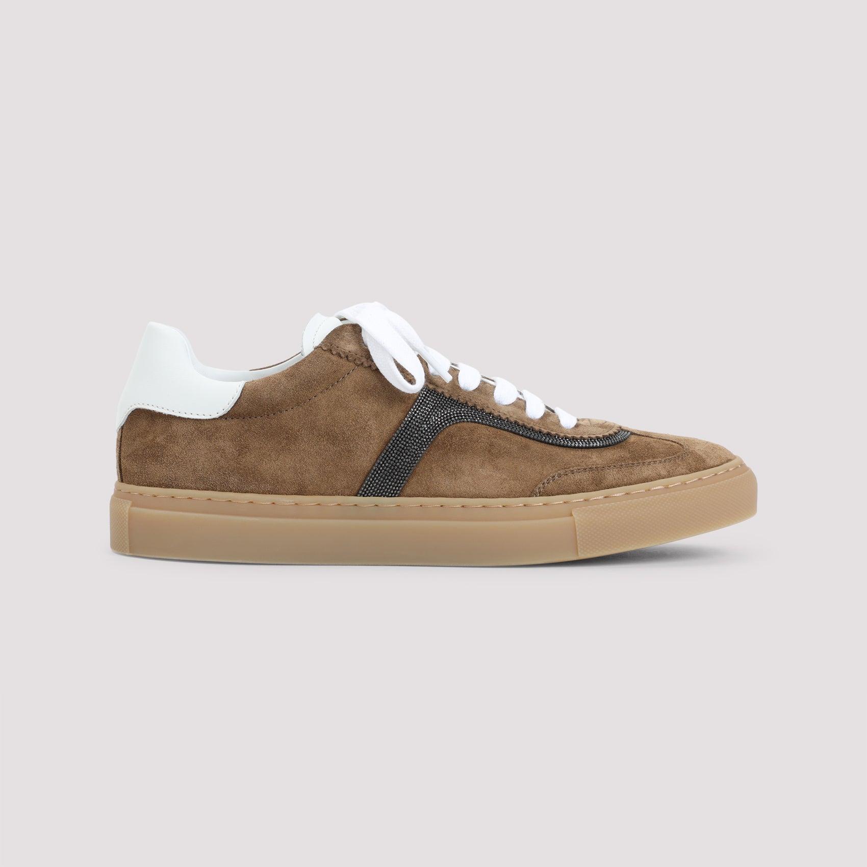 Brunello Cucinelli Women's Suede Leather Sneakers in Brown