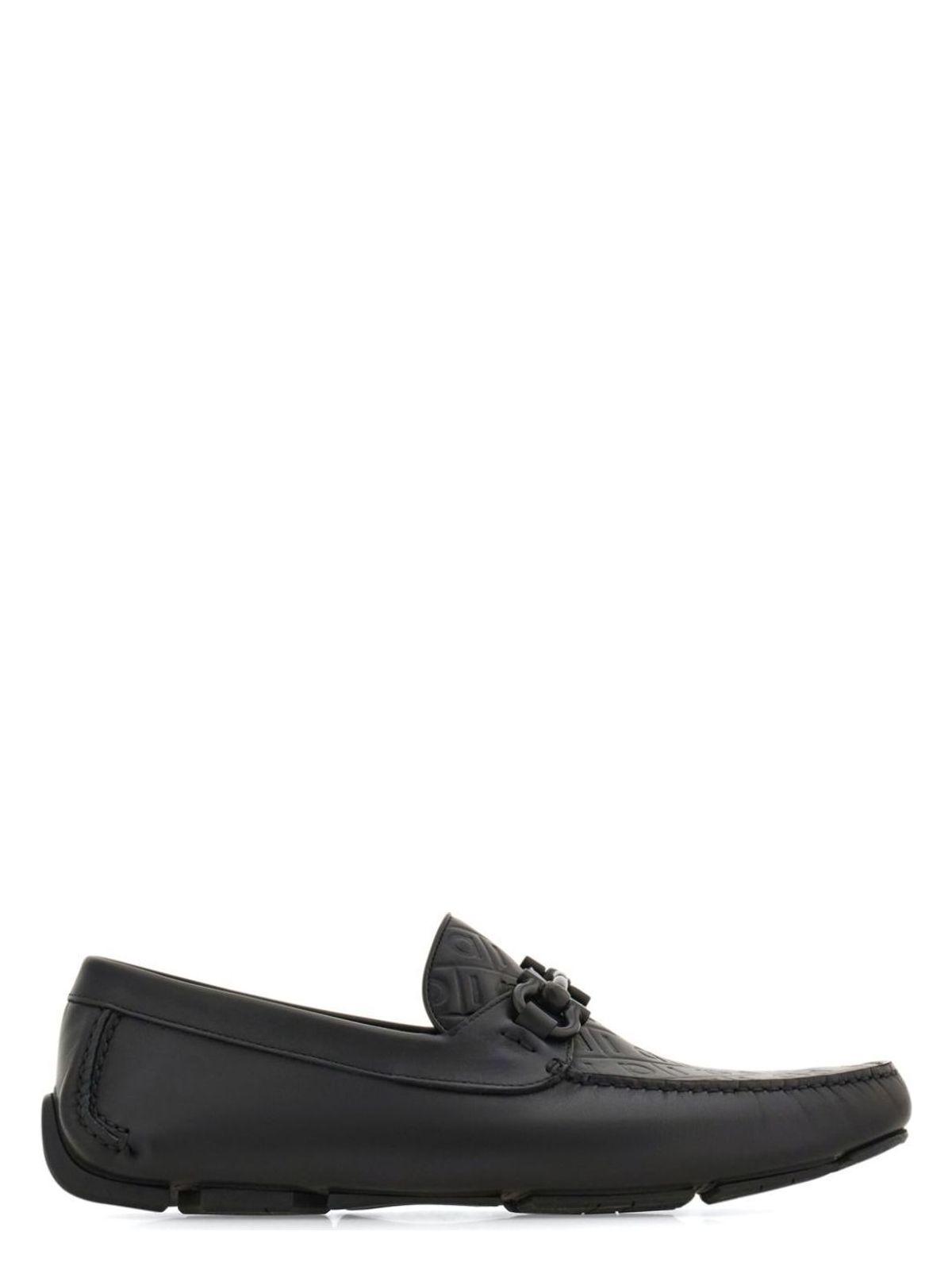 Ferragamo Men's Embossed Gancini Monogram Driving Loafers in Black