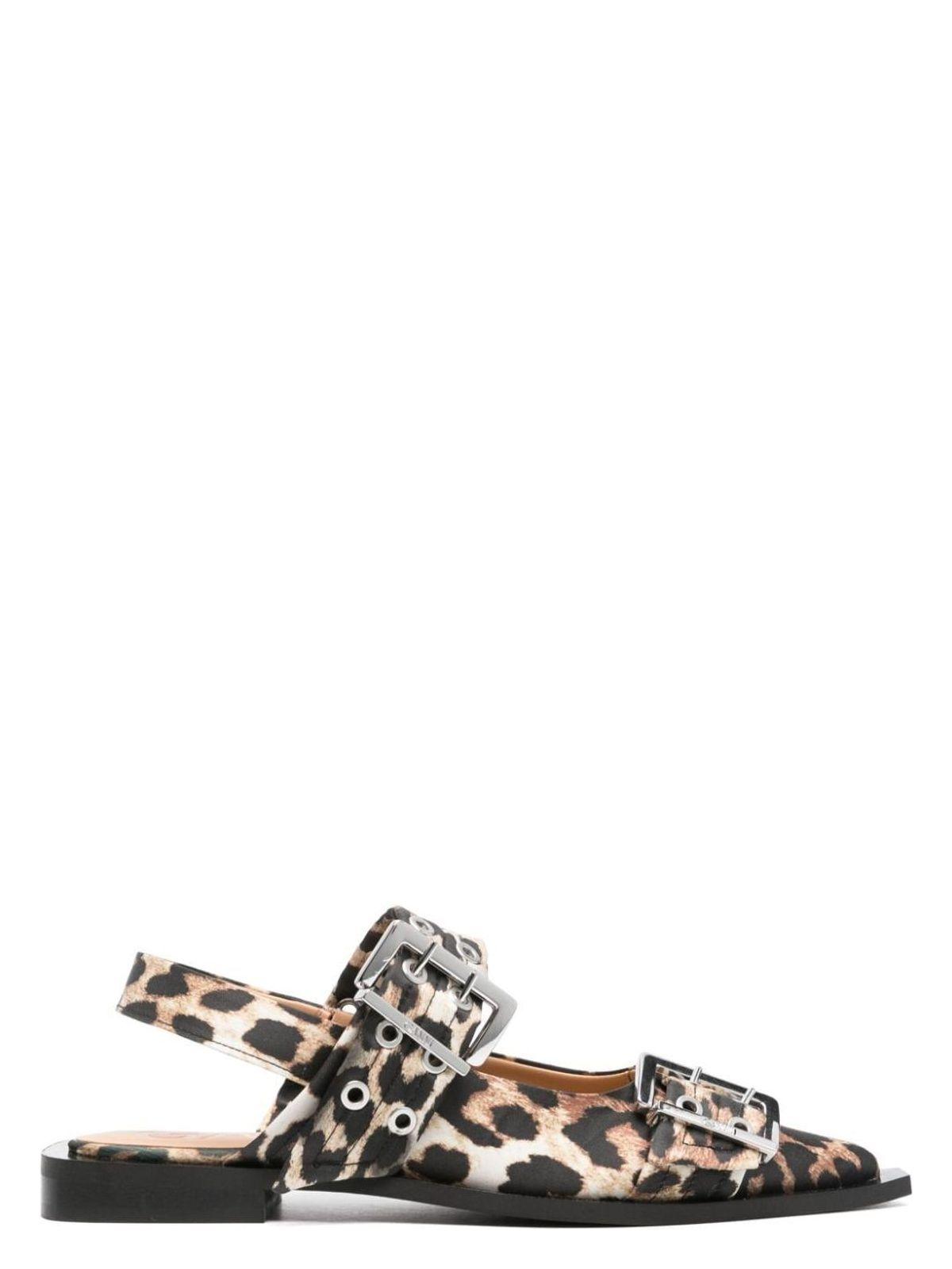 Ganni Women's Ballerina with Buckle in Animalier and Leopard Print Slingback Ballets Sandal