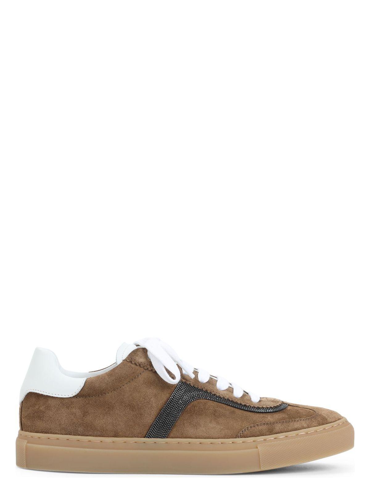 Brunello Cucinelli Women's Suede Leather Sneakers in Brown