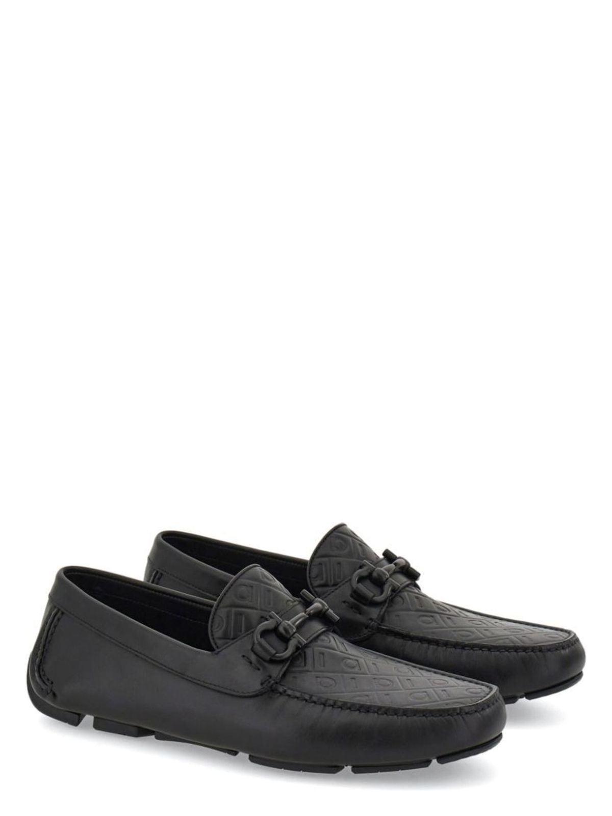 Ferragamo Men's Embossed Gancini Monogram Driving Loafers in Black