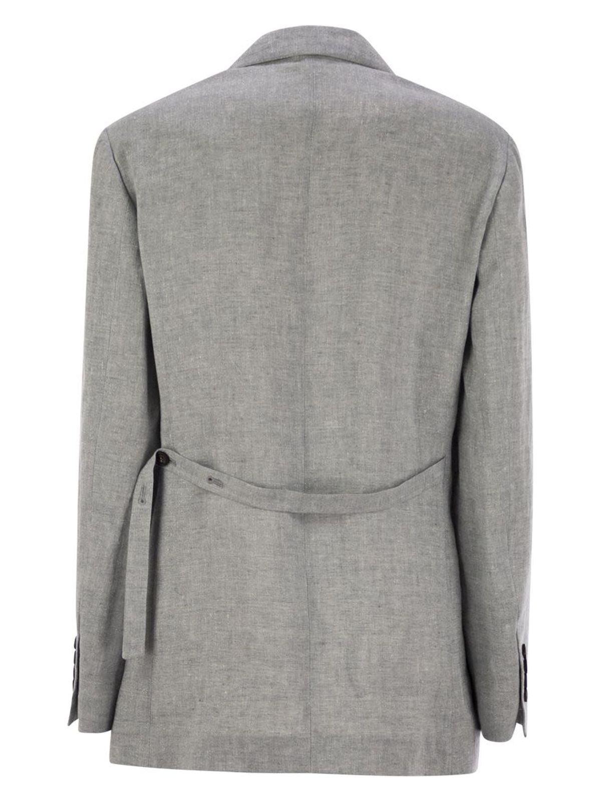 Brunello Cucinelli Women's Sparkling Linen Canvas Jacket With Jewellery in Grey