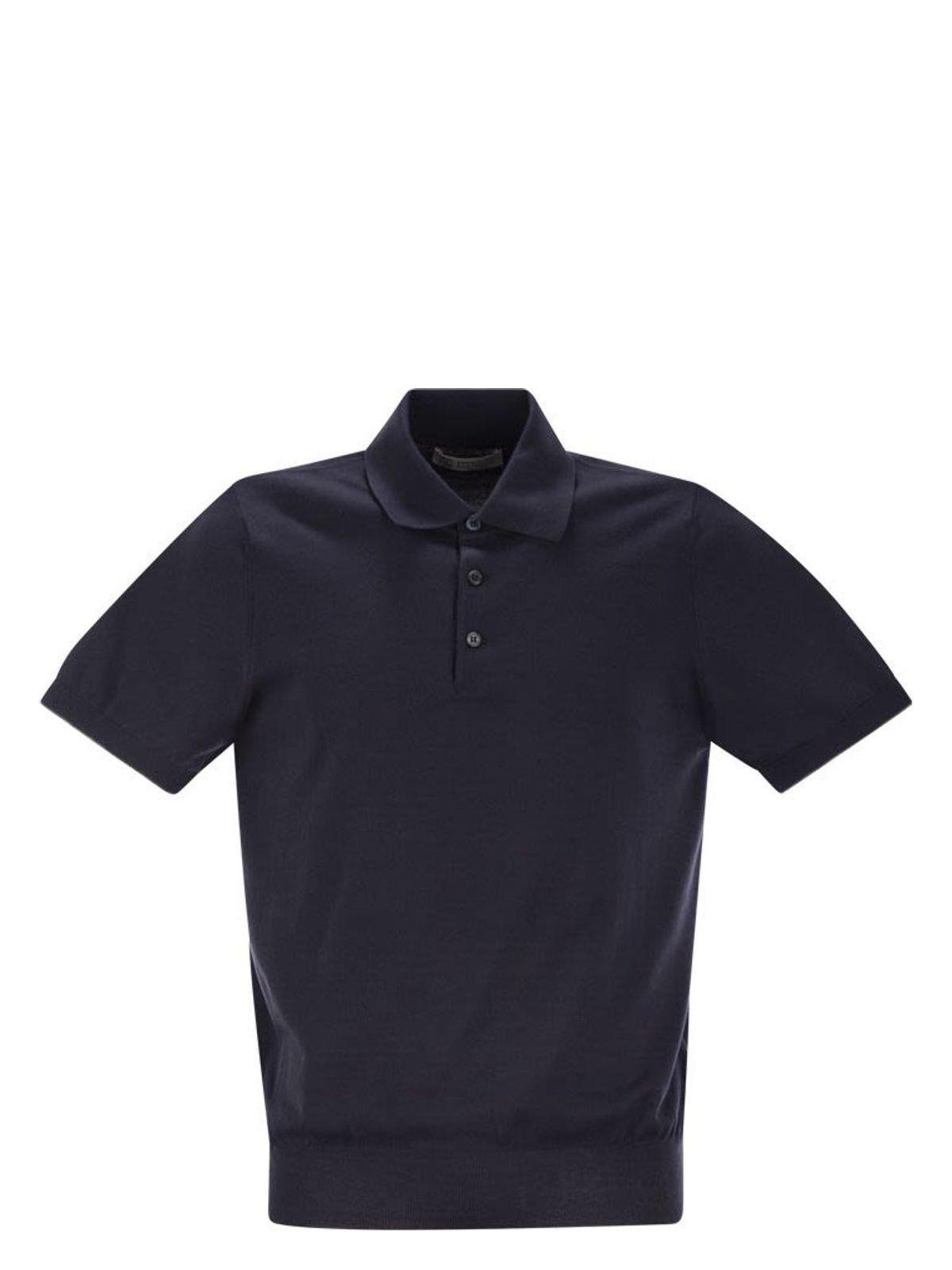 Brunello Cucinelli Men's Lightweight Cotton Knit Polo Shirt in Navy