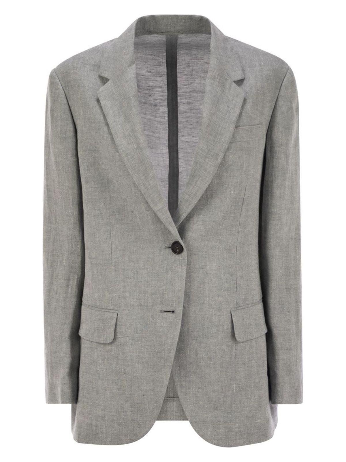 Brunello Cucinelli Women's Sparkling Linen Canvas Jacket With Jewellery in Grey