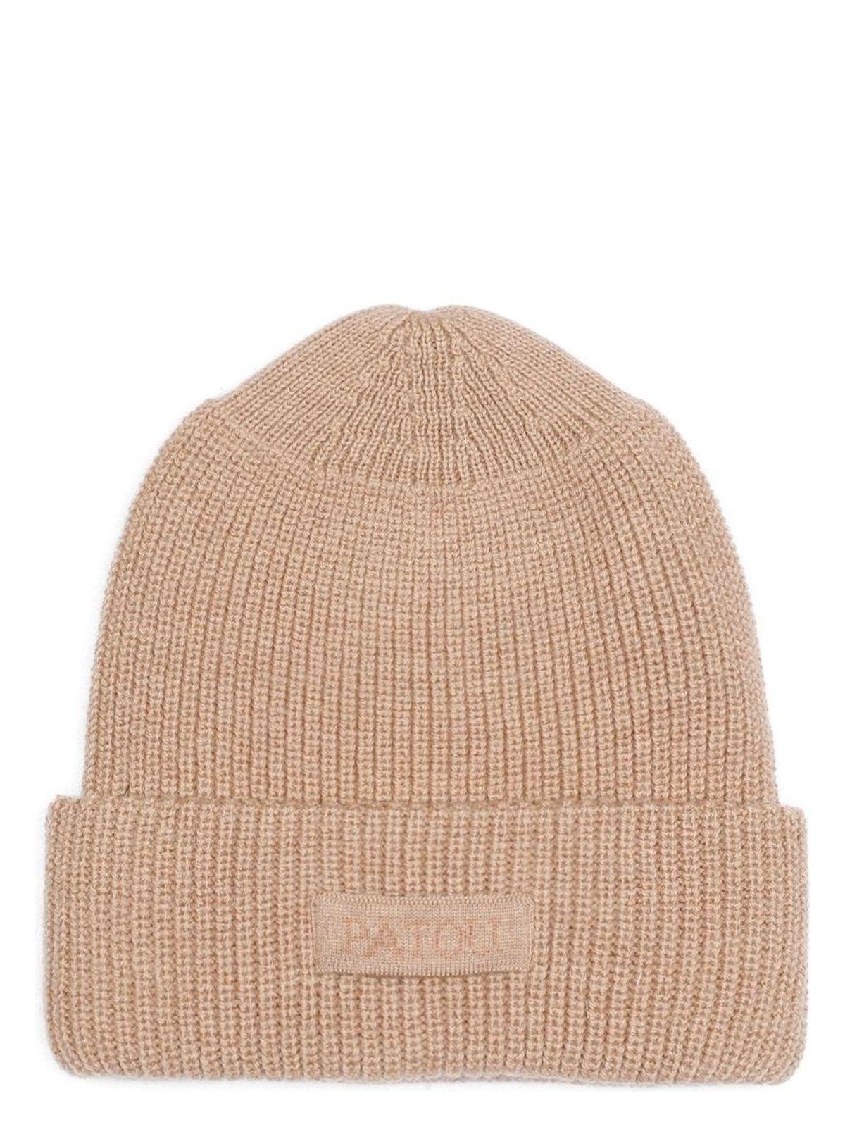 Patou Women's Knitted Ribbed Beanie Hat in Brown