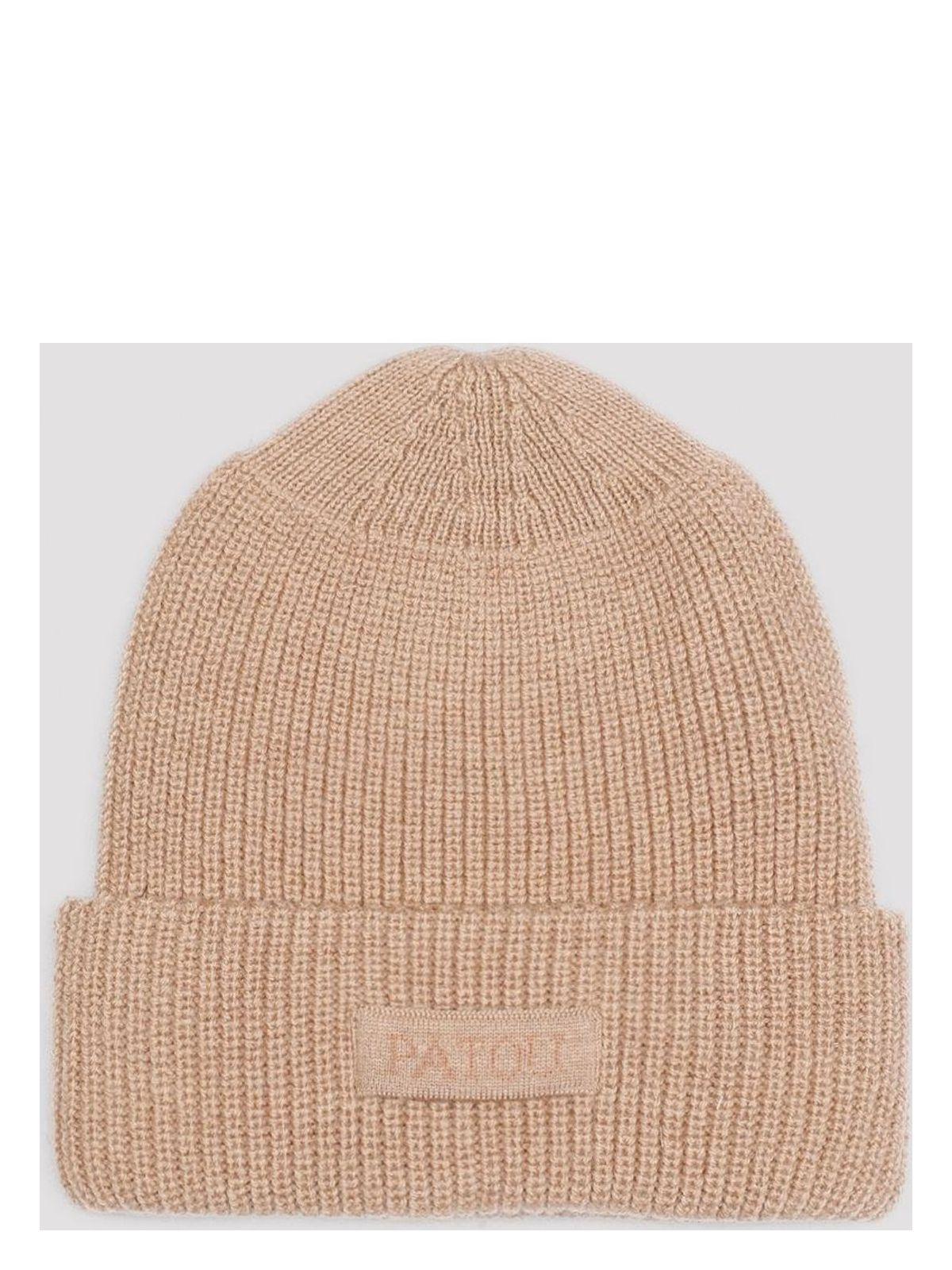 Patou Women's Knitted Ribbed Beanie Hat in Brown