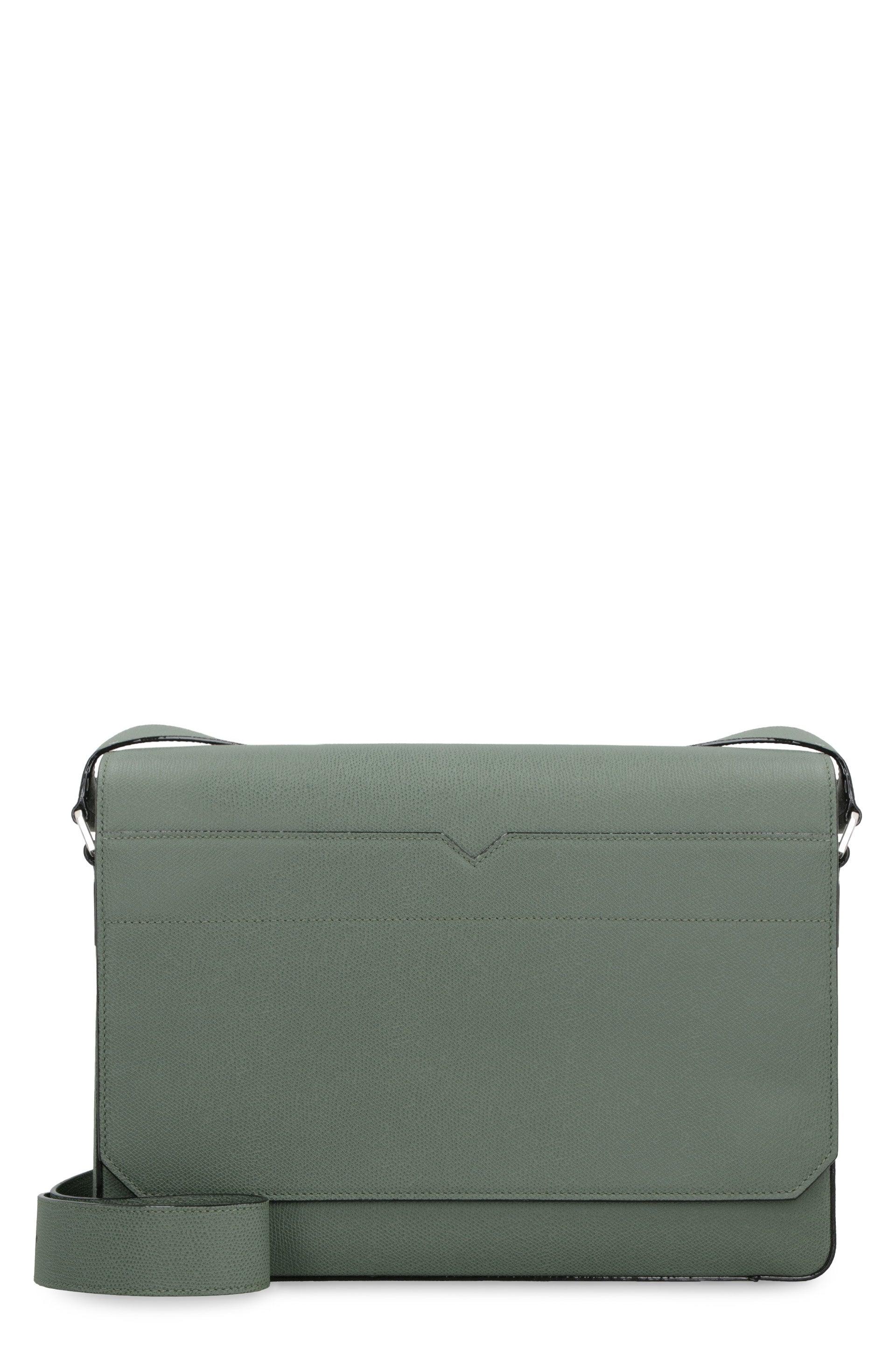 Valextra Men's V-Line Leather Messenger Bag in Green