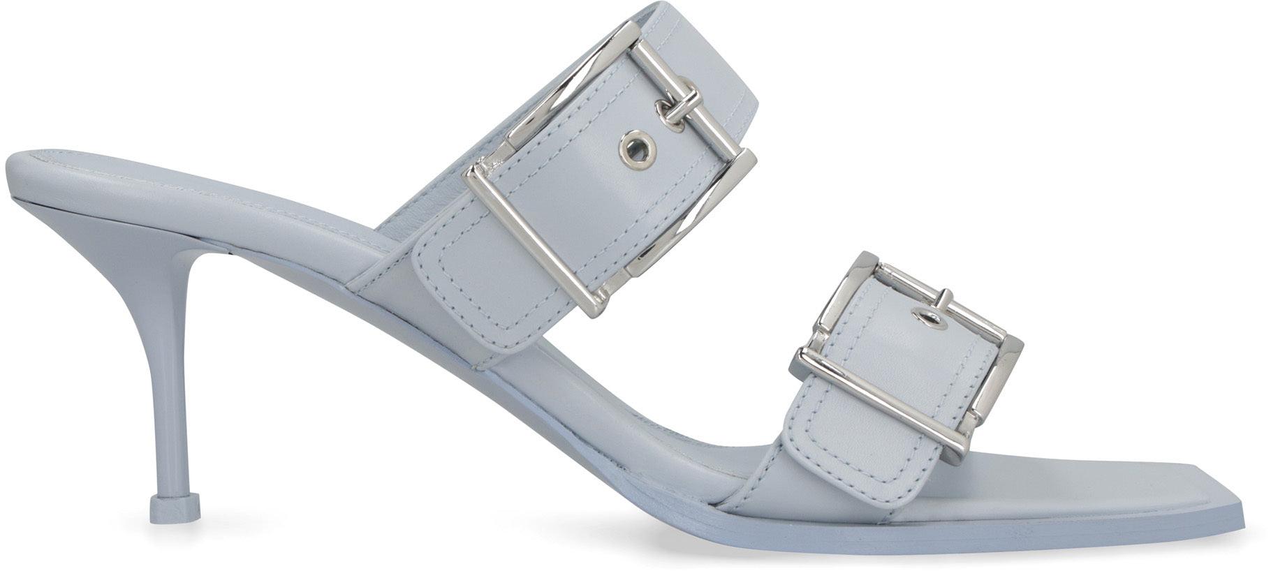Alexander Mcqueen Women's Double Buckle Punk Mules 90Mm in S.pink/Sil