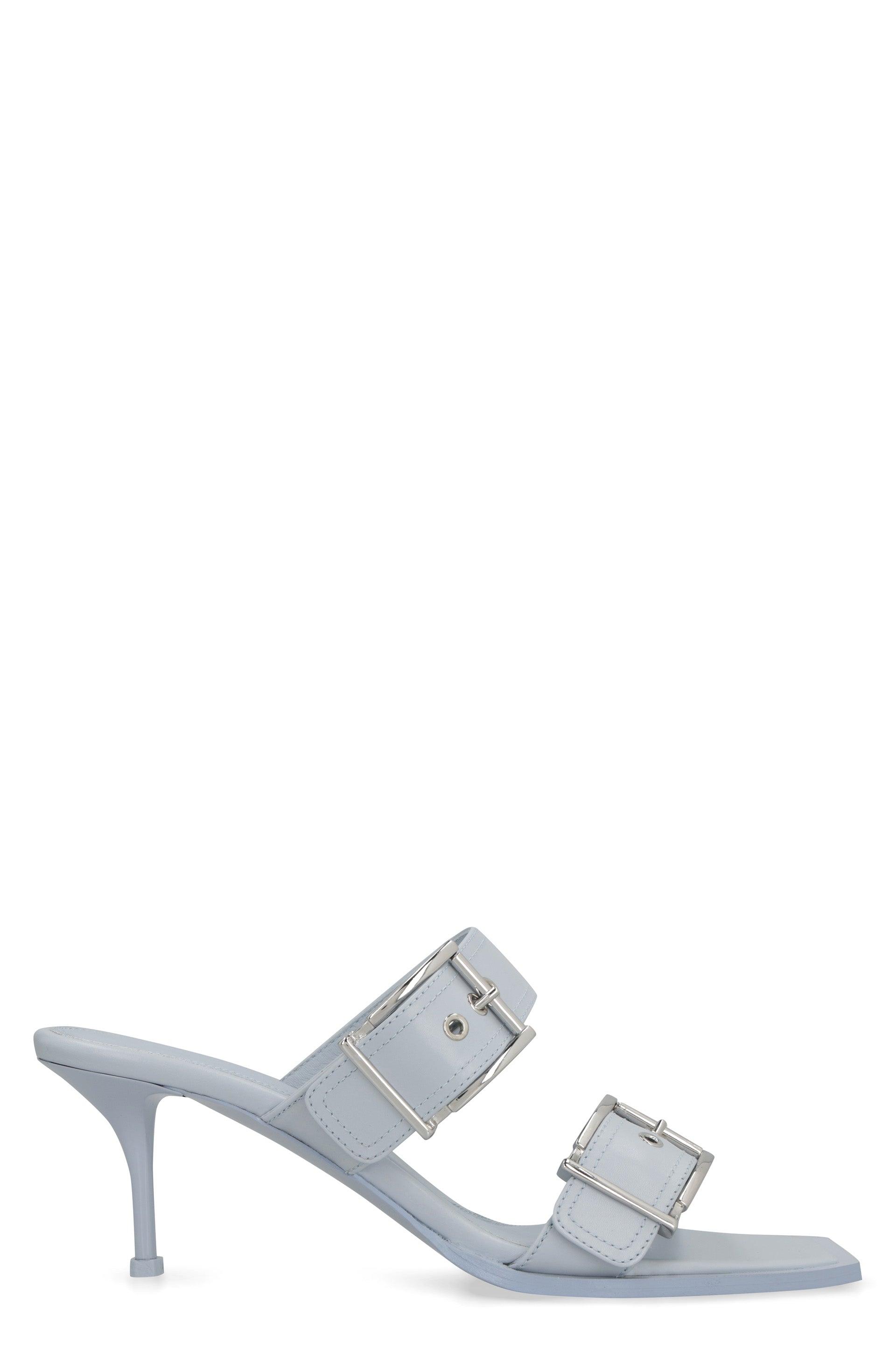 Alexander Mcqueen Women's Double Buckle Punk Mules 90Mm in S.pink/Sil