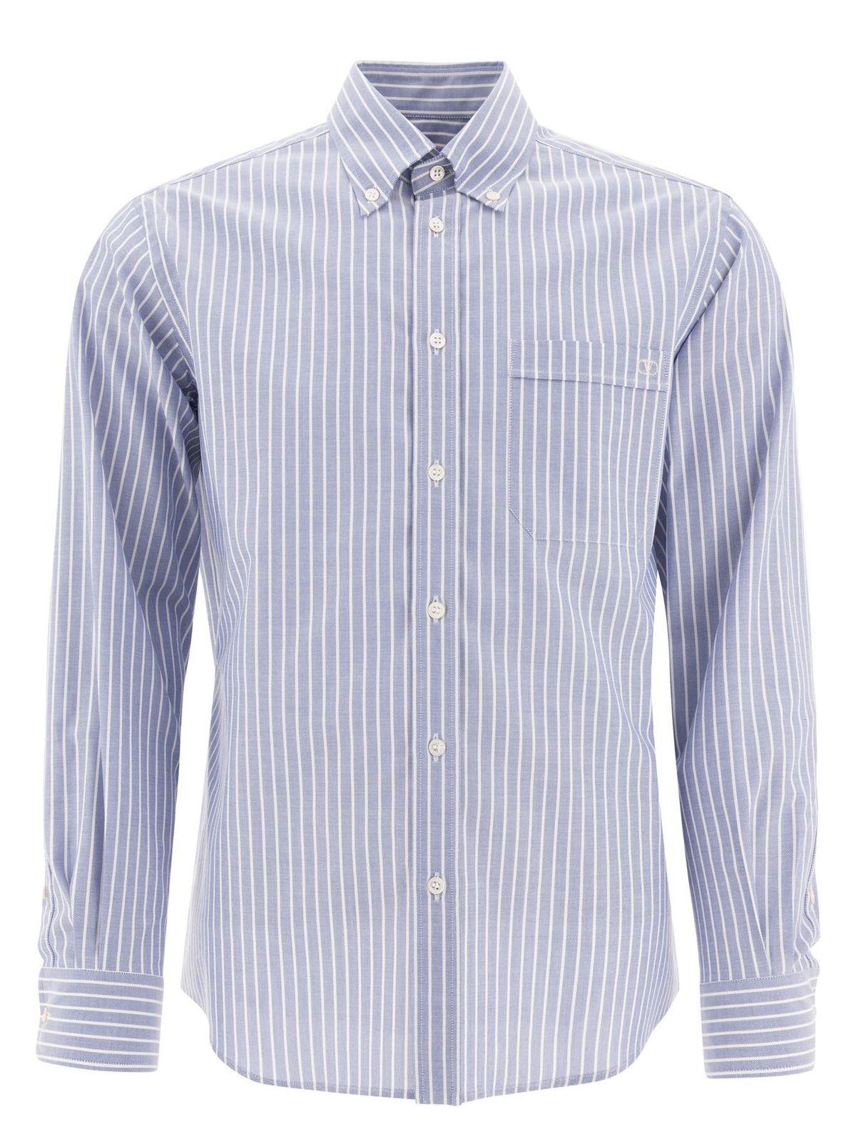 Valentino Garavani Vlogo Embroidered Cotton Shirt in Light Blue