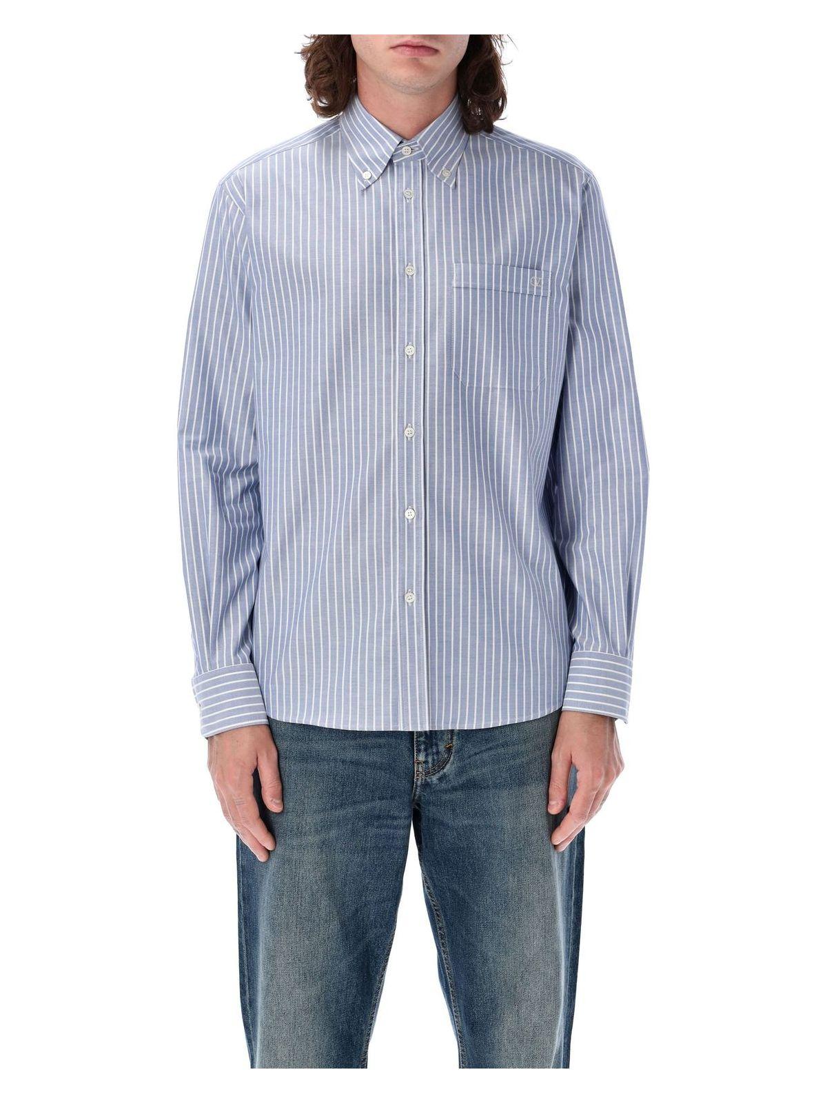 Valentino Garavani Vlogo Embroidered Cotton Shirt in Light Blue