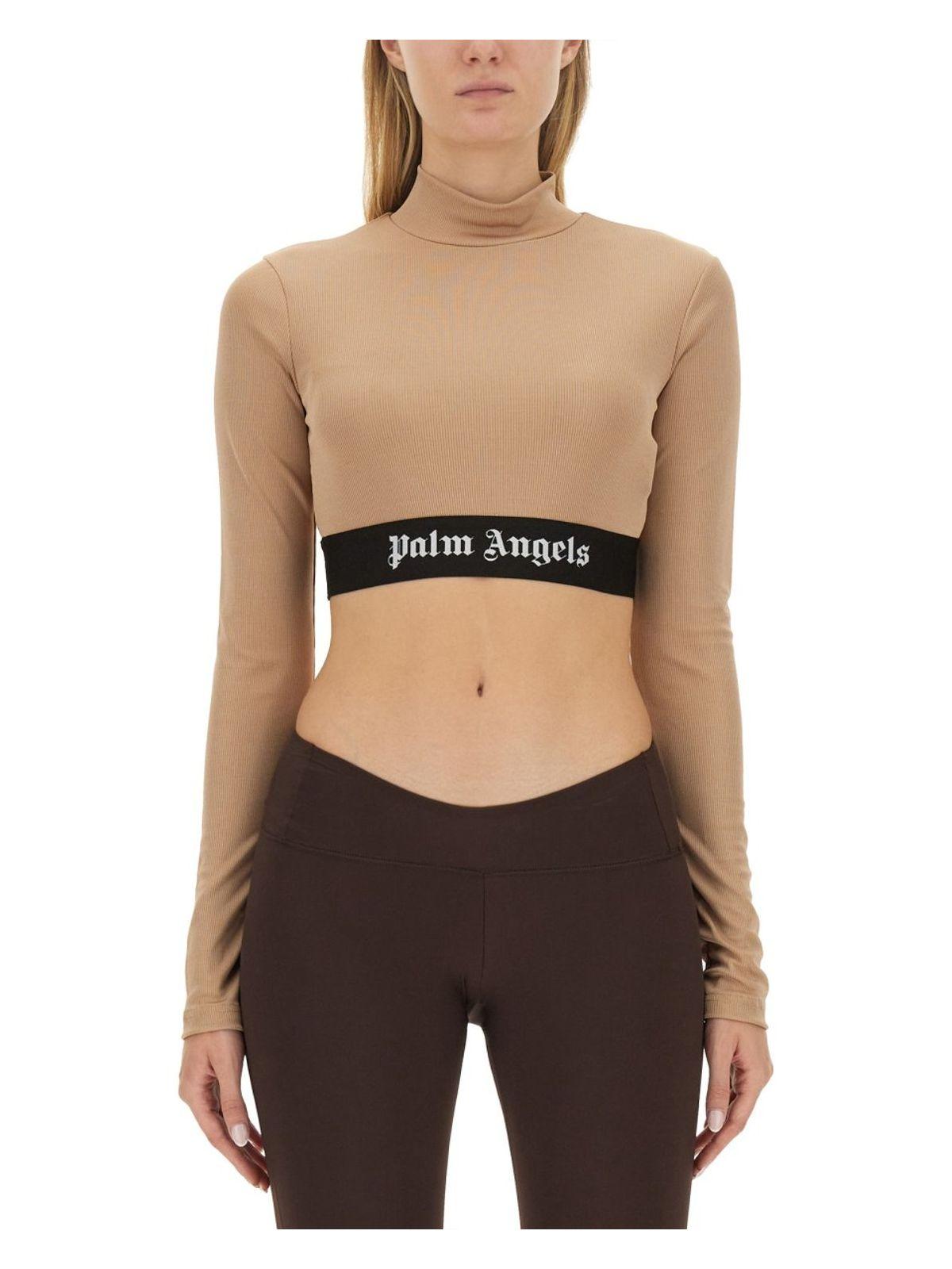 Palm Angels Women's Cropped Top With Logo in Beige