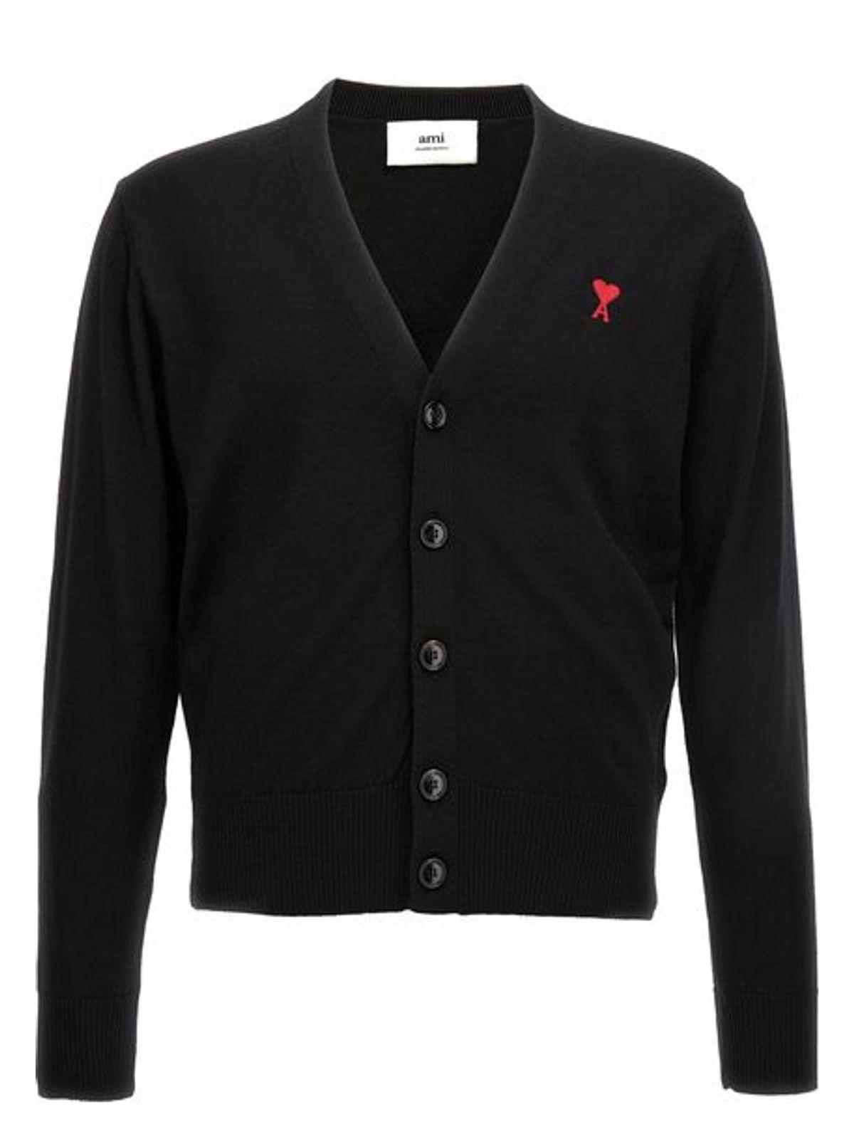 Ami Paris Men's Ami De Coeur Cardigan in Black