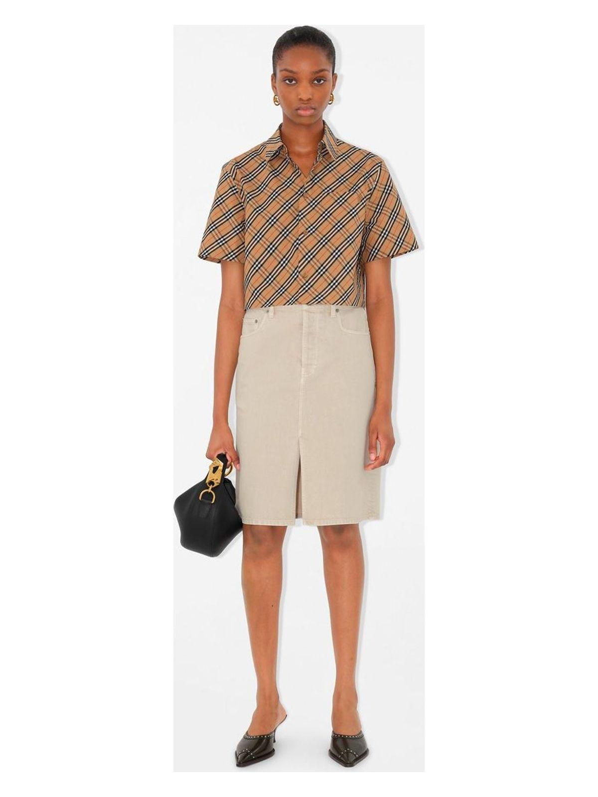 Burberry Women's Cropped Check Cotton Shirt in Nude & Neutrals