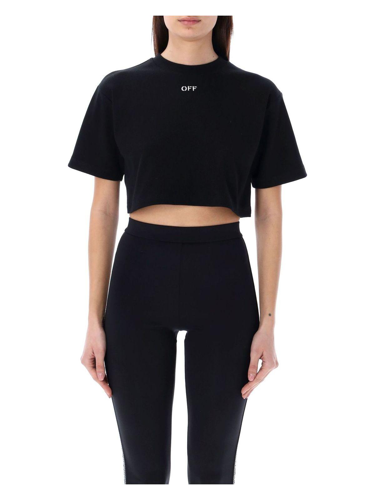 Off-White Women's Cropped T-Shirt with Logo in Black