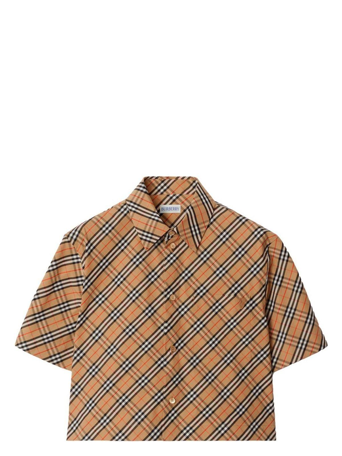 Burberry Women's Cropped Check Cotton Shirt in Nude & Neutrals