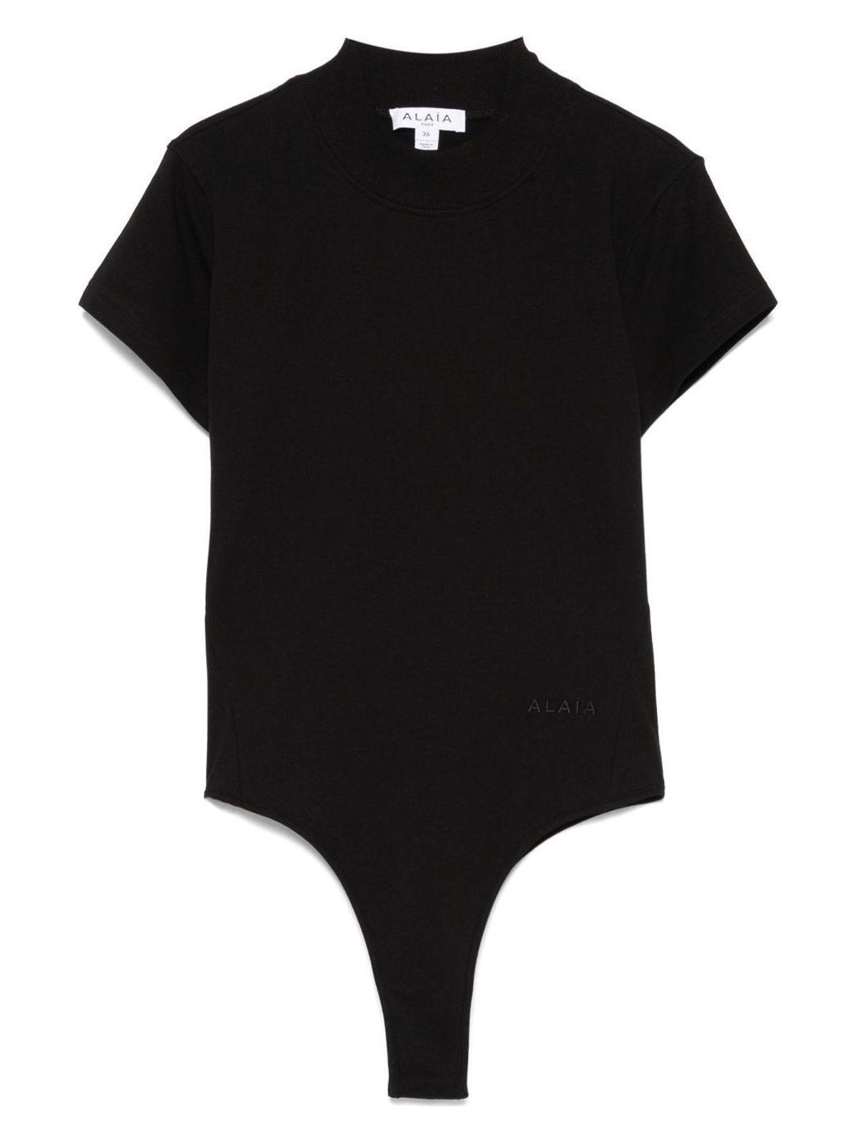AlaÃ¯a Alaïa Women's Logo-Embroidered Bodysuit T-Shirt in Black