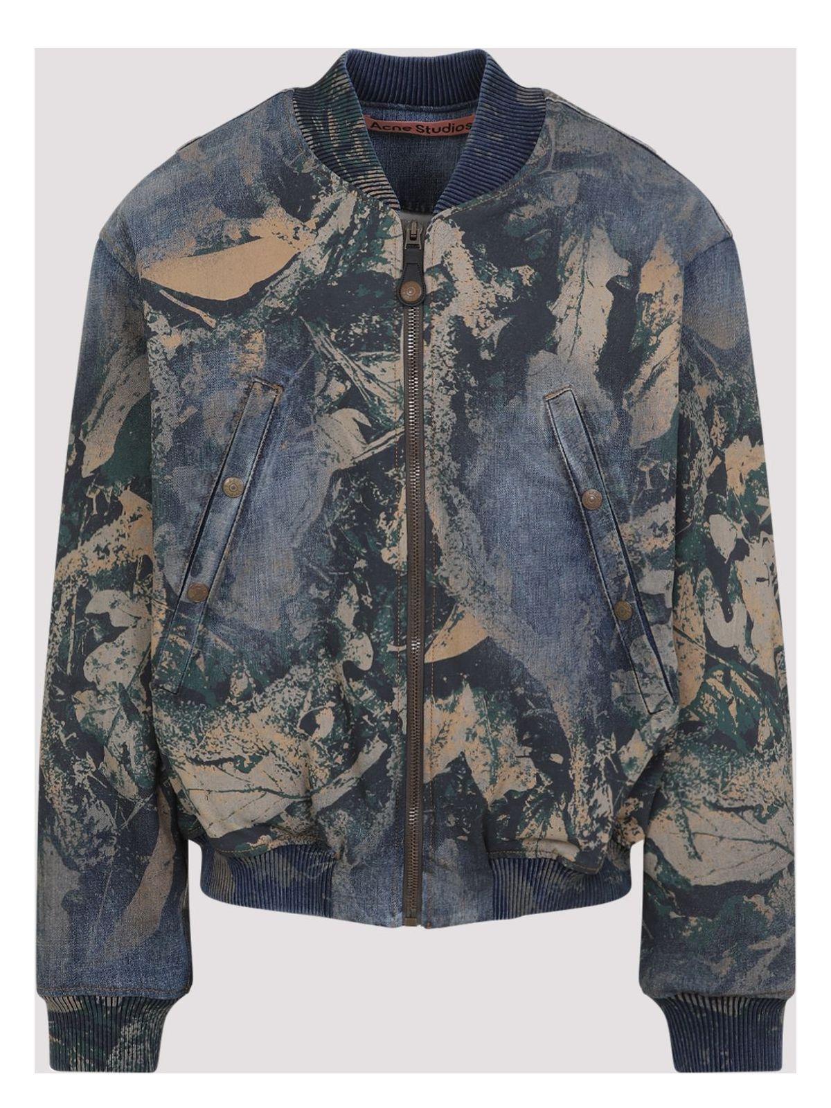 Acne Studios Men's Cotton Bomber Jacket in Brown and Denim Bomb Jacket With Camo Details