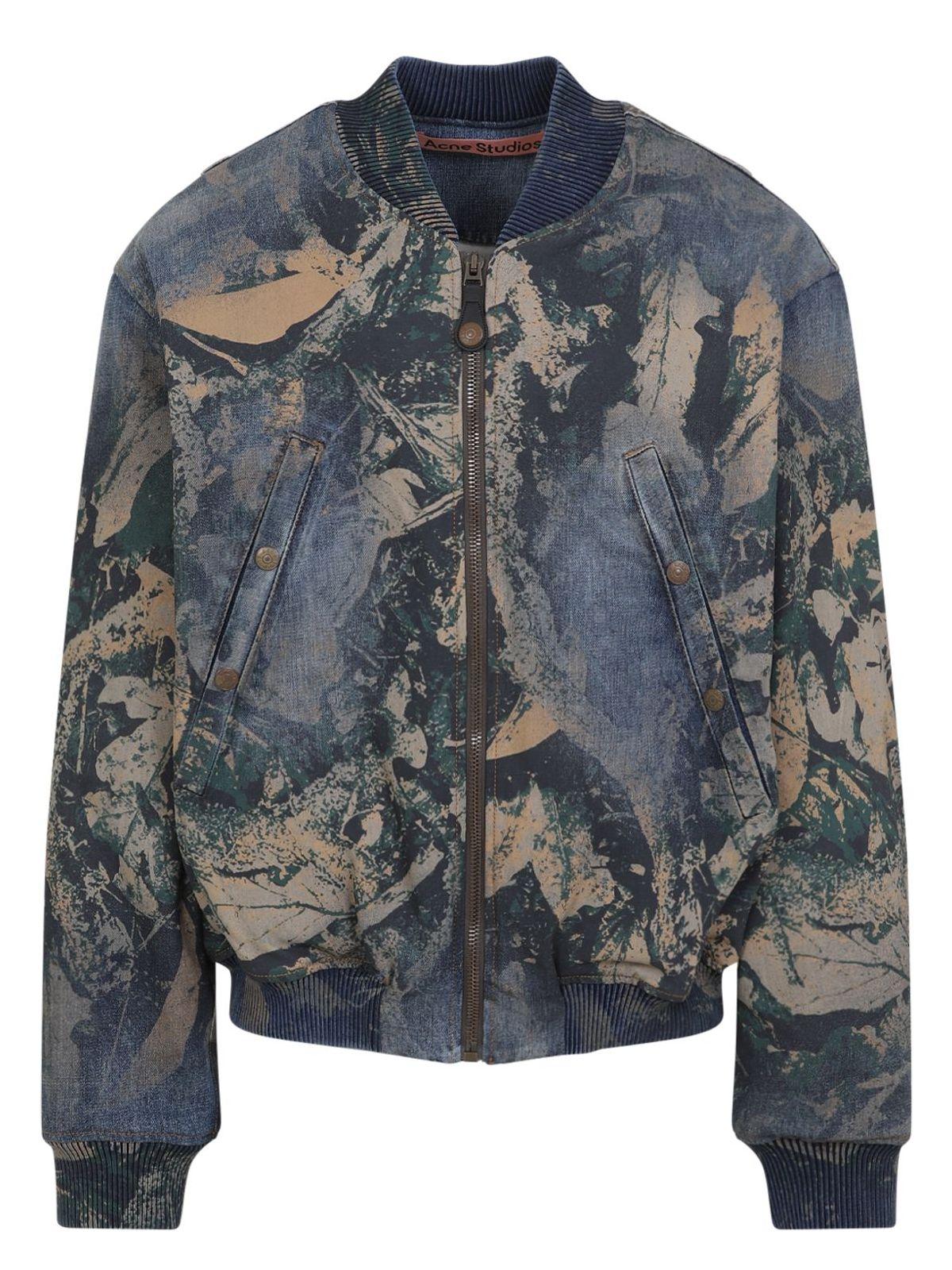 Acne Studios Men's Cotton Bomber Jacket in Brown and Denim Bomb Jacket With Camo Details