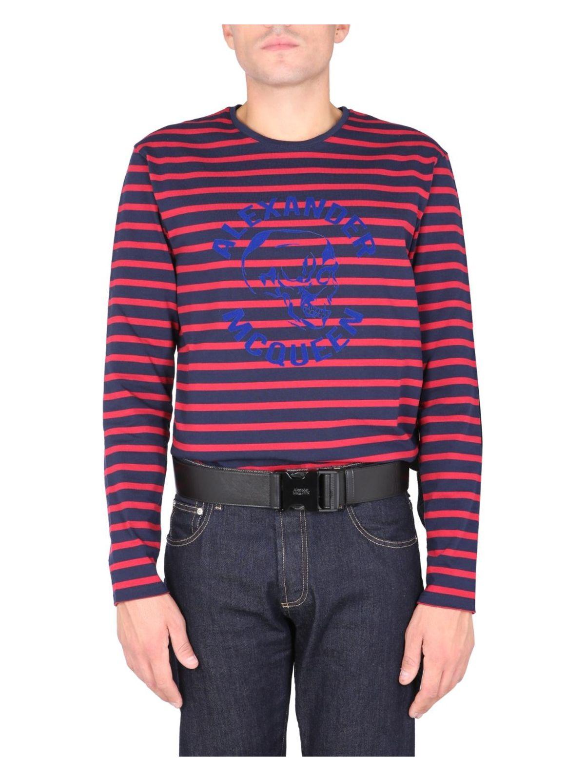 Alexander Mcqueen Men's T Shirt With Flocked Logo in Blue