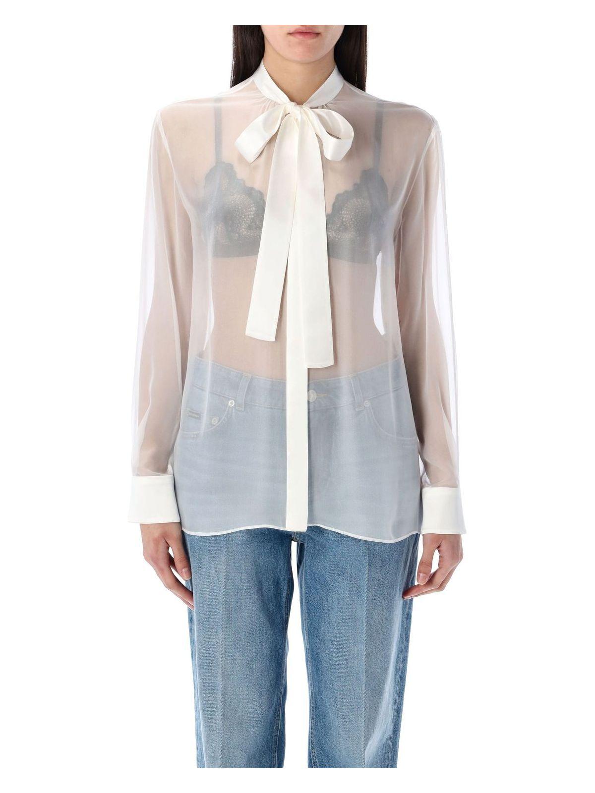 Dolce & Gabbana Women's Chiffon Shirt With Bow in White