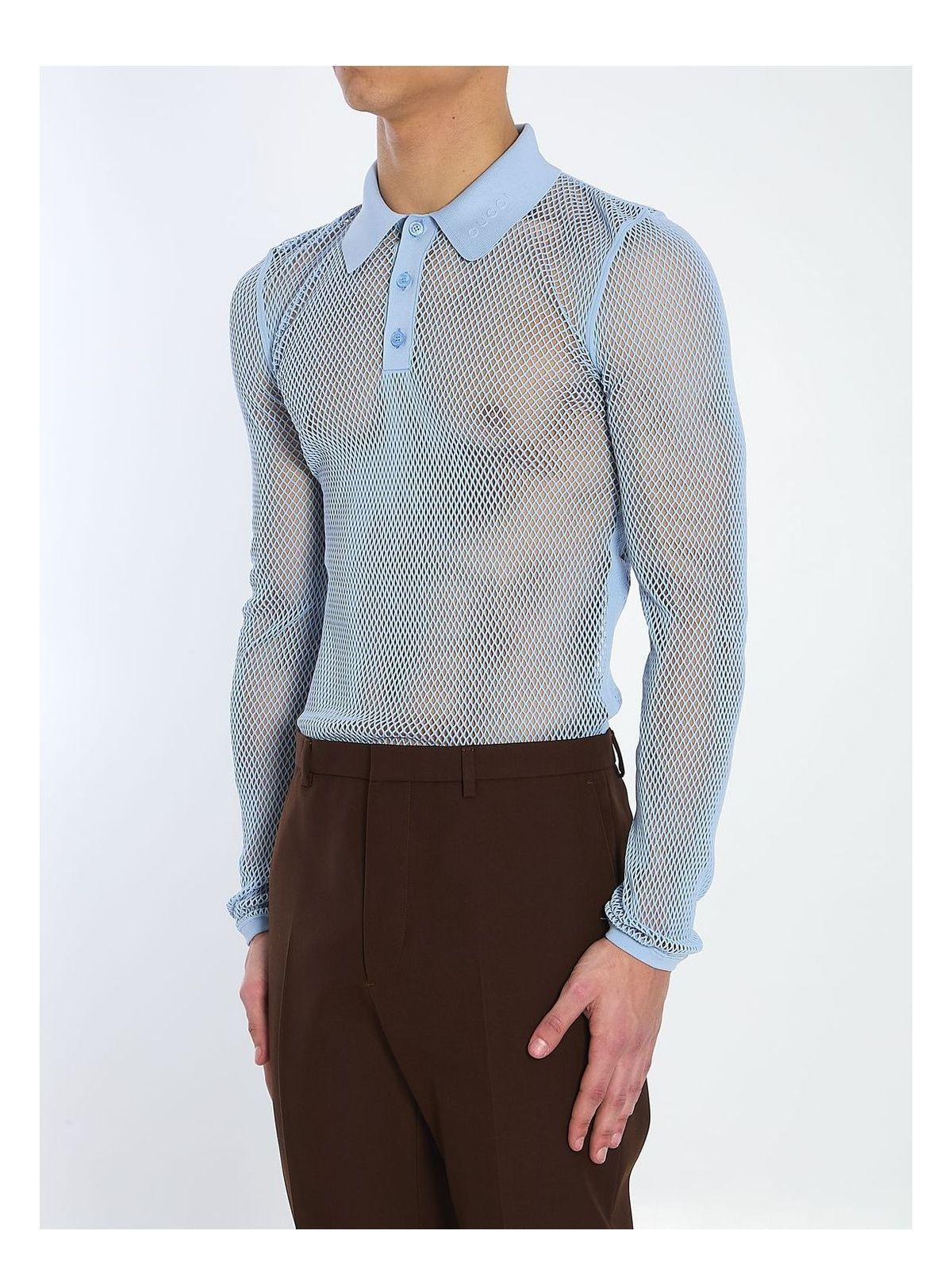 Gucci Men's Technical Mesh Polo Shirt in Light Blue