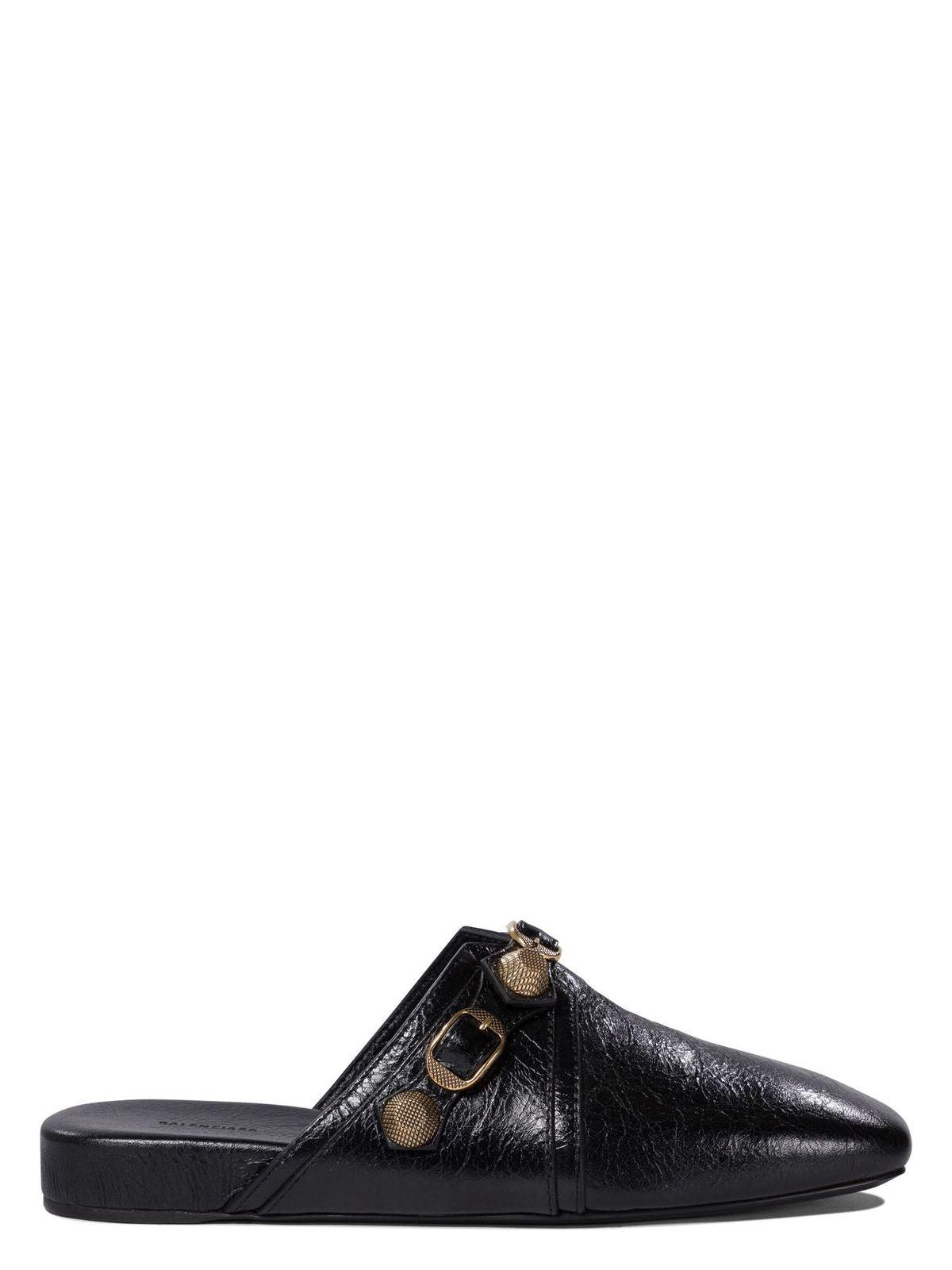 Balenciaga Women's Slipper "Cagole" in Pelle Borchiata Sandal in Black