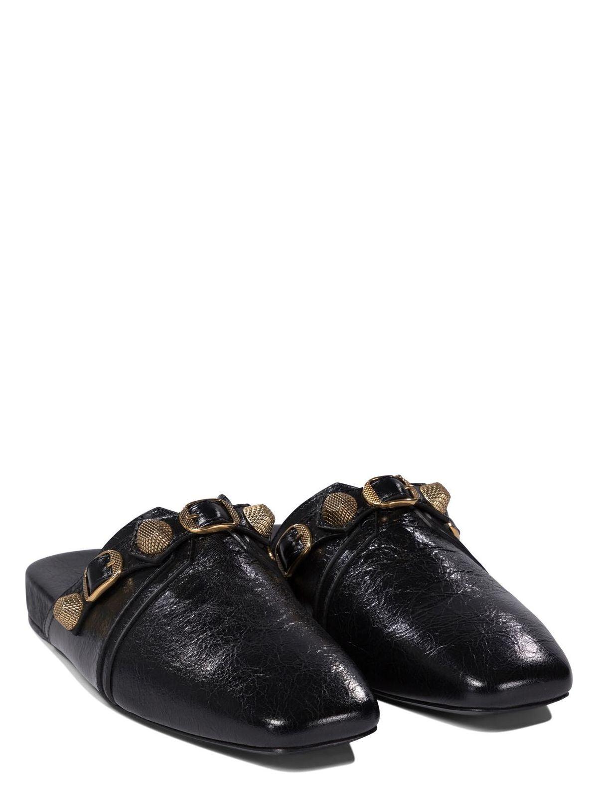 Balenciaga Women's Slipper "Cagole" in Pelle Borchiata Sandal in Black
