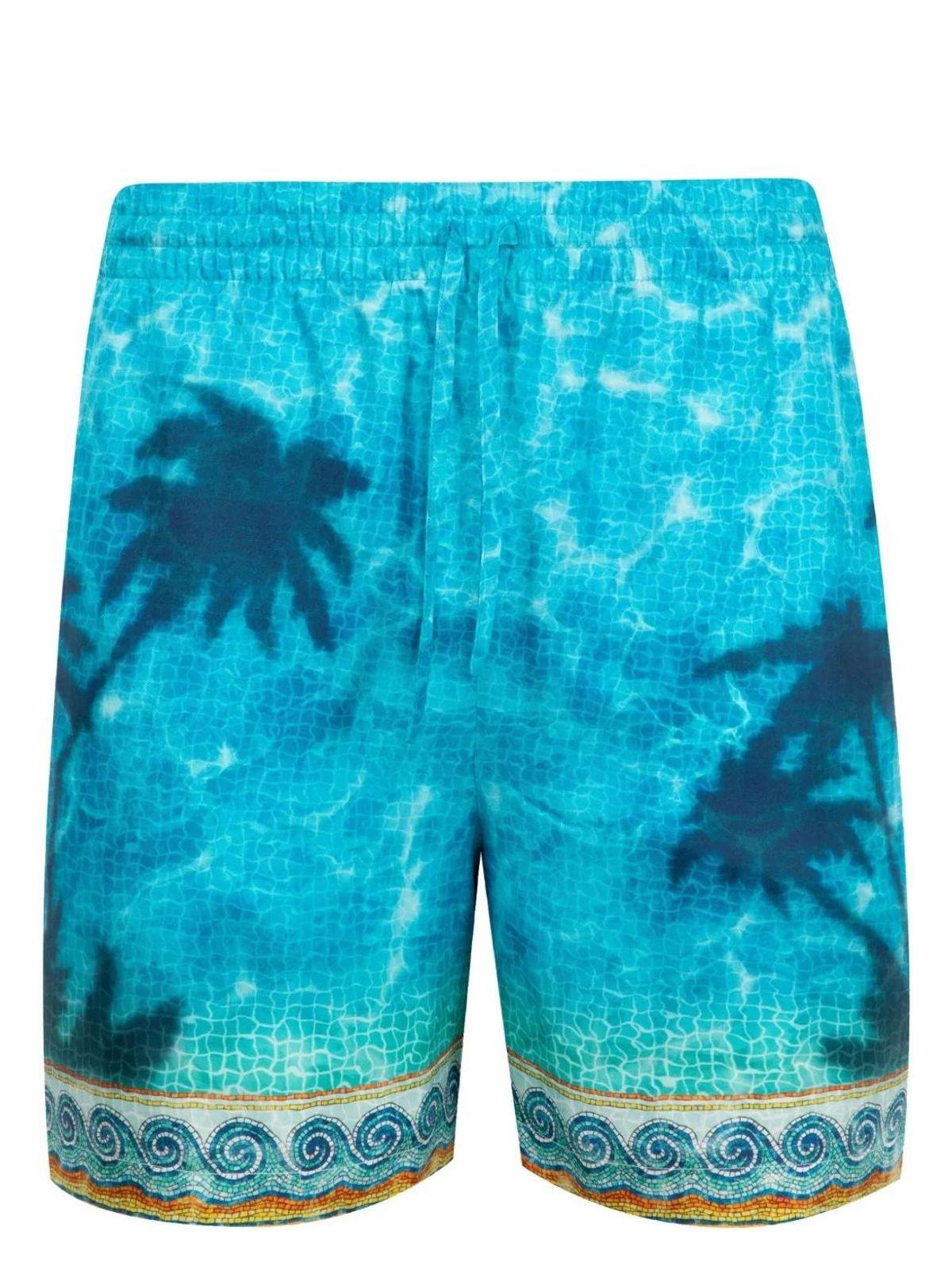 Casablanca Men's Drawstring Shorts in Causticemb and Blue Silk Bermuda Shorts
