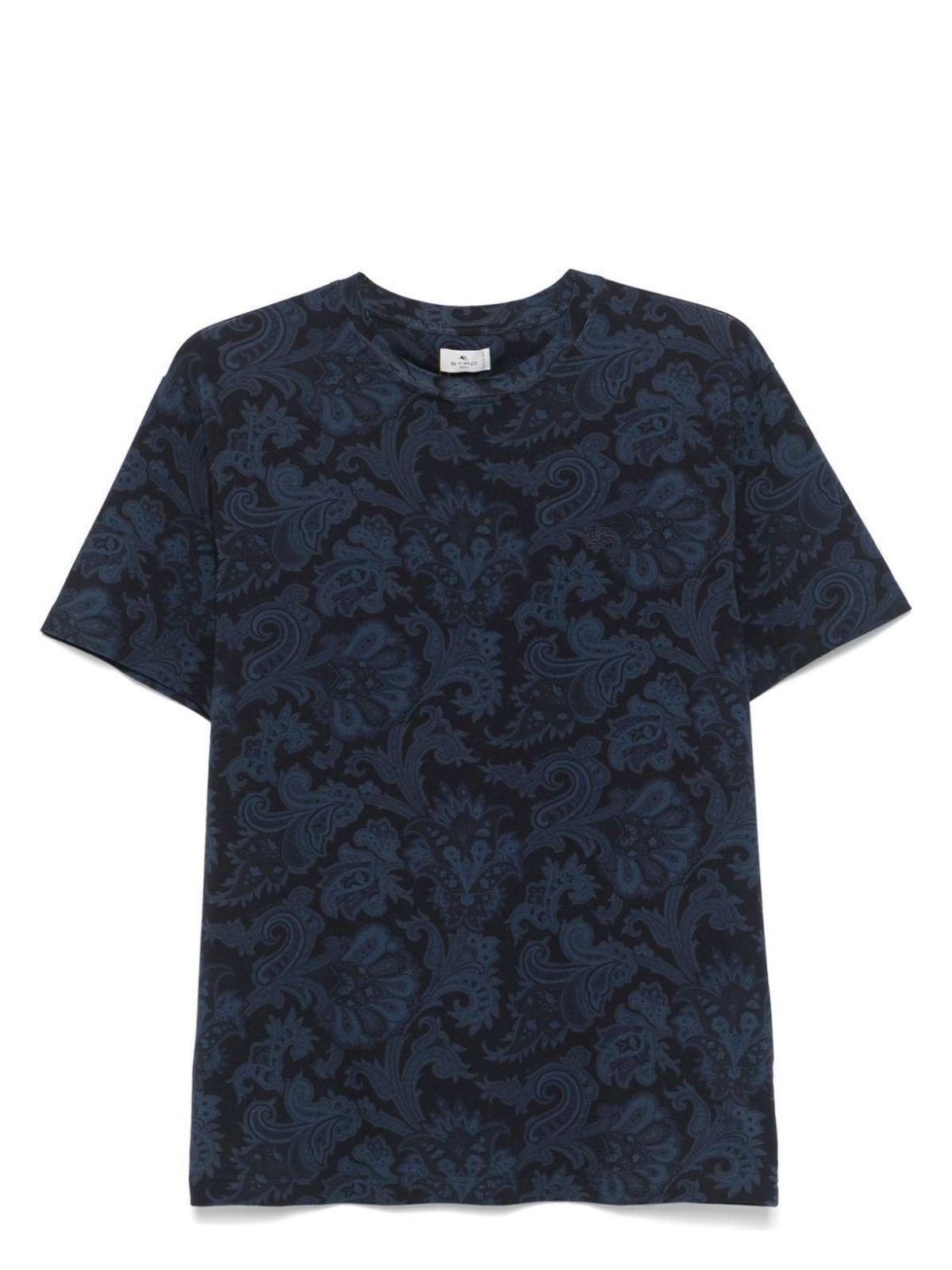 Etro Men's Paisley and Maxi Flower Cotton T-Shirt in Blue
