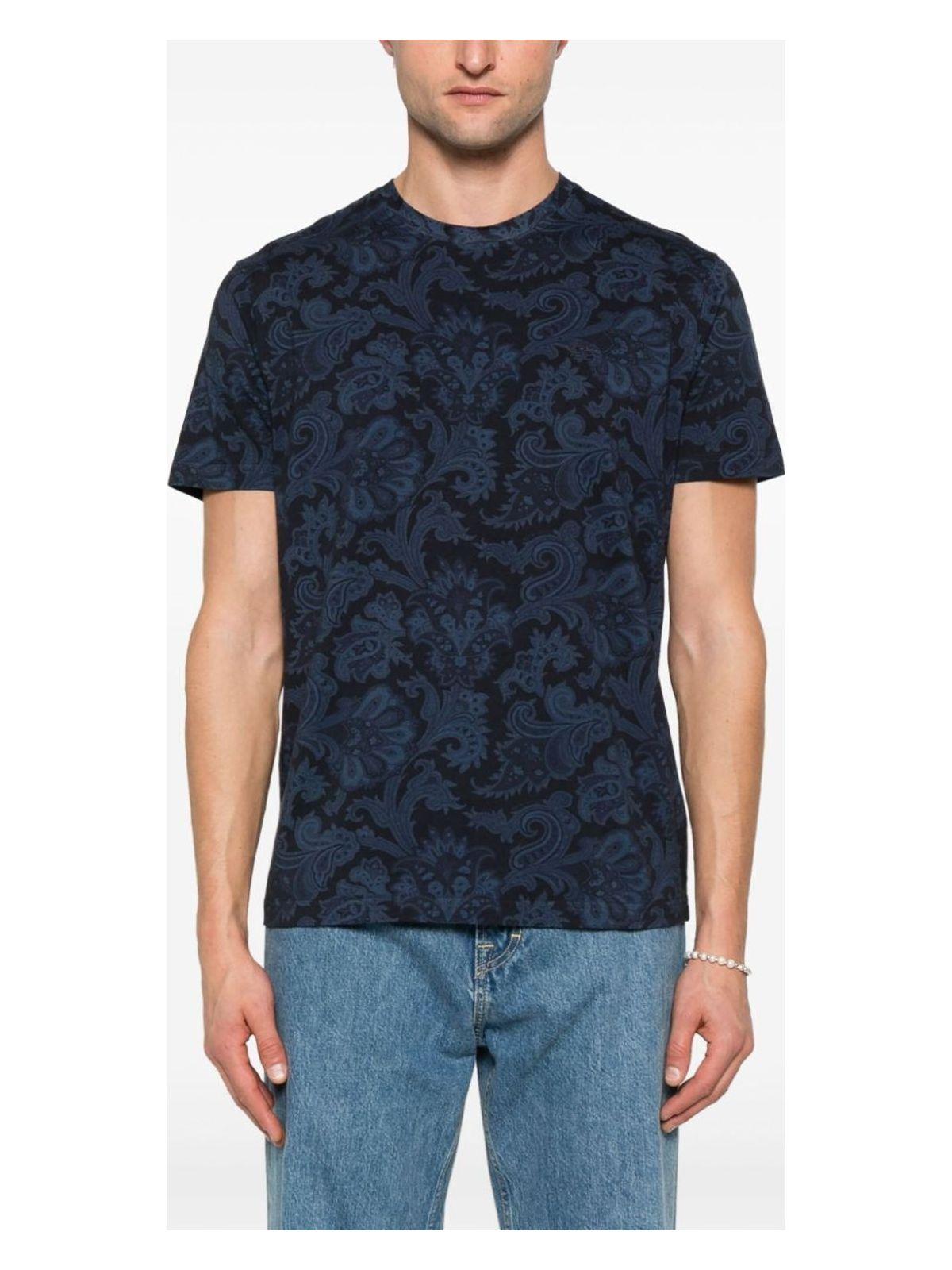Etro Men's Paisley and Maxi Flower Cotton T-Shirt in Blue