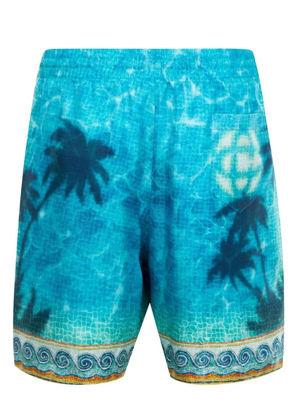 Casablanca Men's Drawstring Shorts in Causticemb and Blue Silk Bermuda Shorts