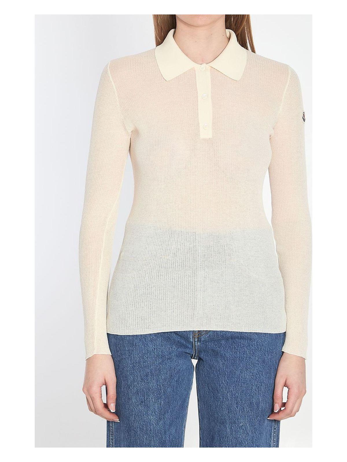 Moncler Women's Long-Sleeve Polo Shirt in White