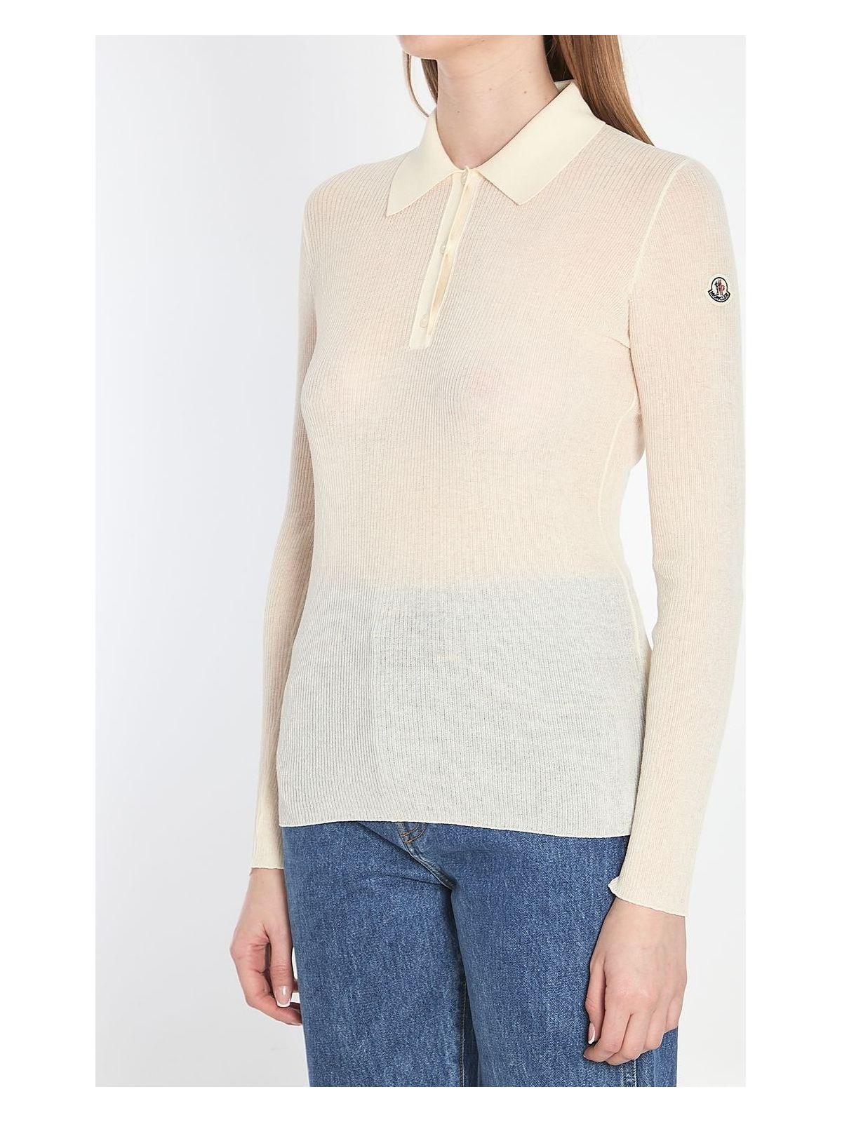 Moncler Women's Long-Sleeve Polo Shirt in White