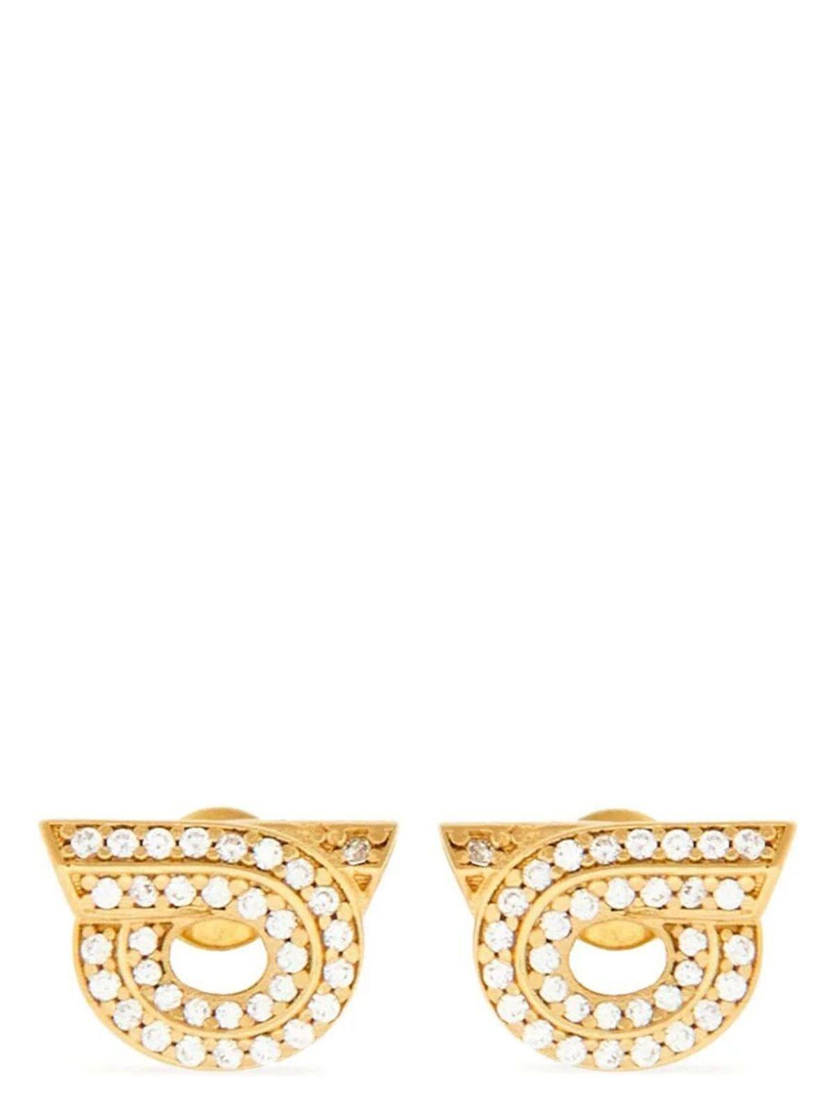 Ferragamo Women's Gancini Earrings With Rhinestones in Metallic