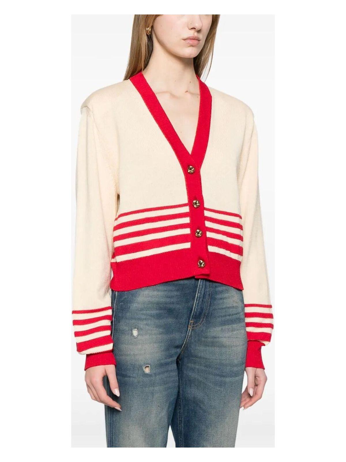 Golden Goose Women's Journey Cropped Cotton Cardigan and Cardigan With Red Stripes in Beige