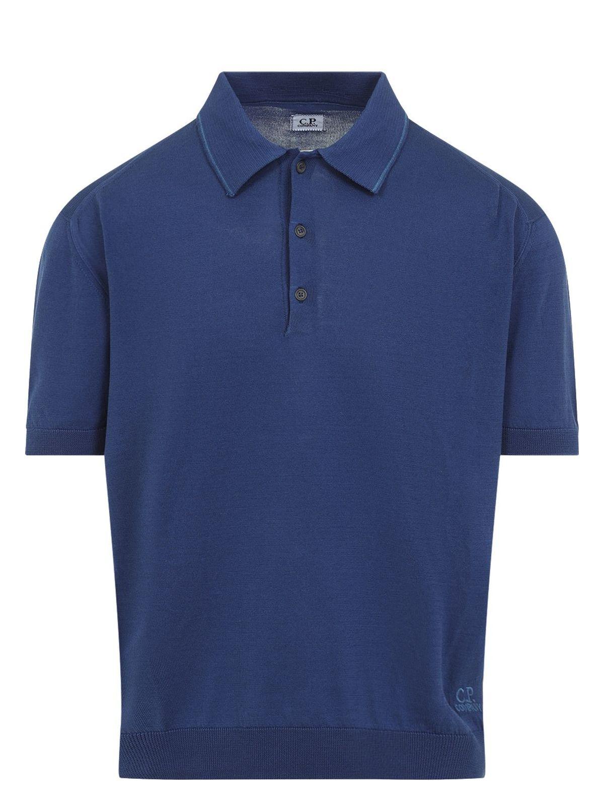 C.p. Company Men's Buttoned Knit Polo T-Shirt in Blue